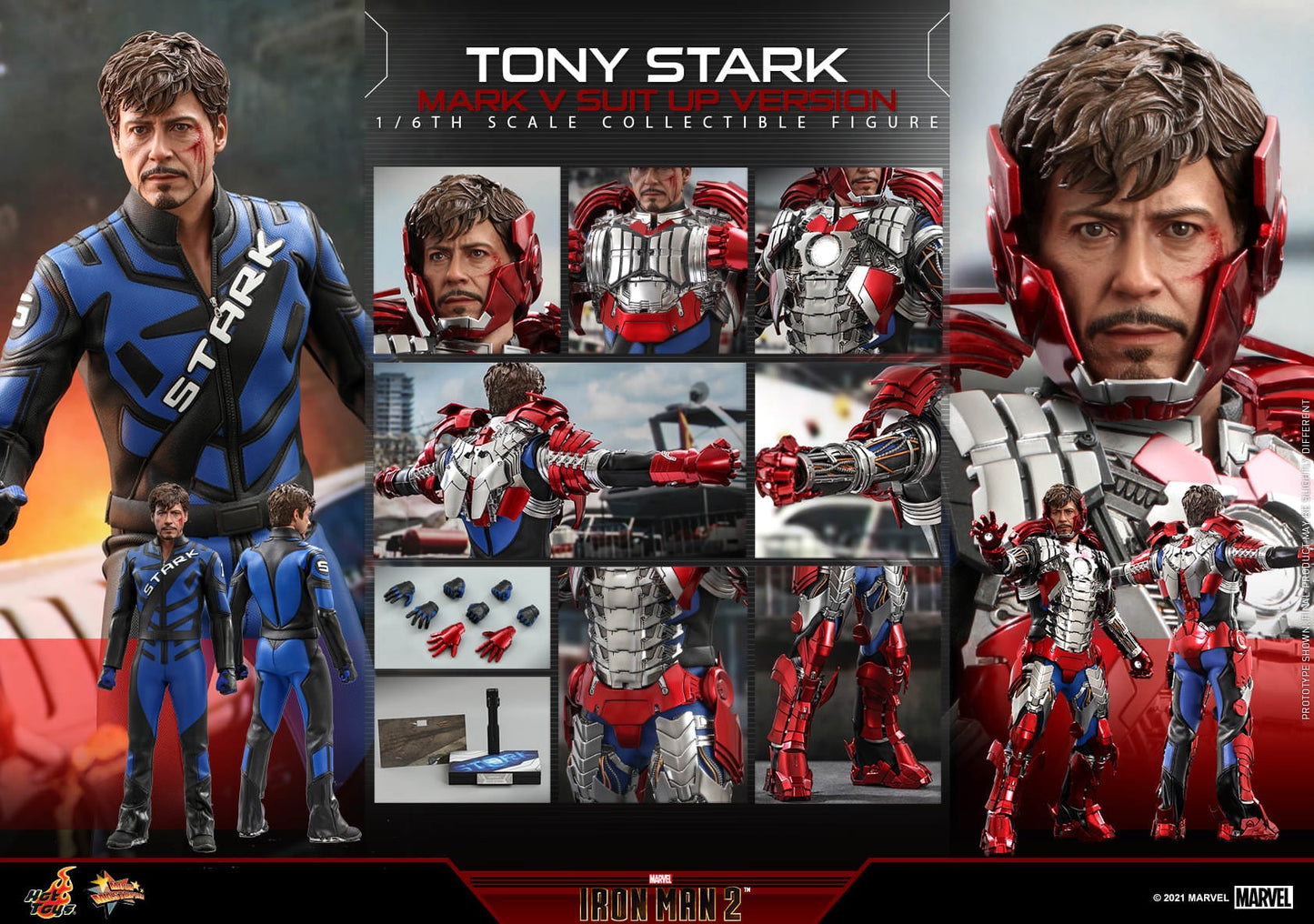 Hot Toys Iron Man 2 - 1:6 Scale Tony Stark (Mark V Suit up Version) Collectible Figure (Standard Version) MMS599