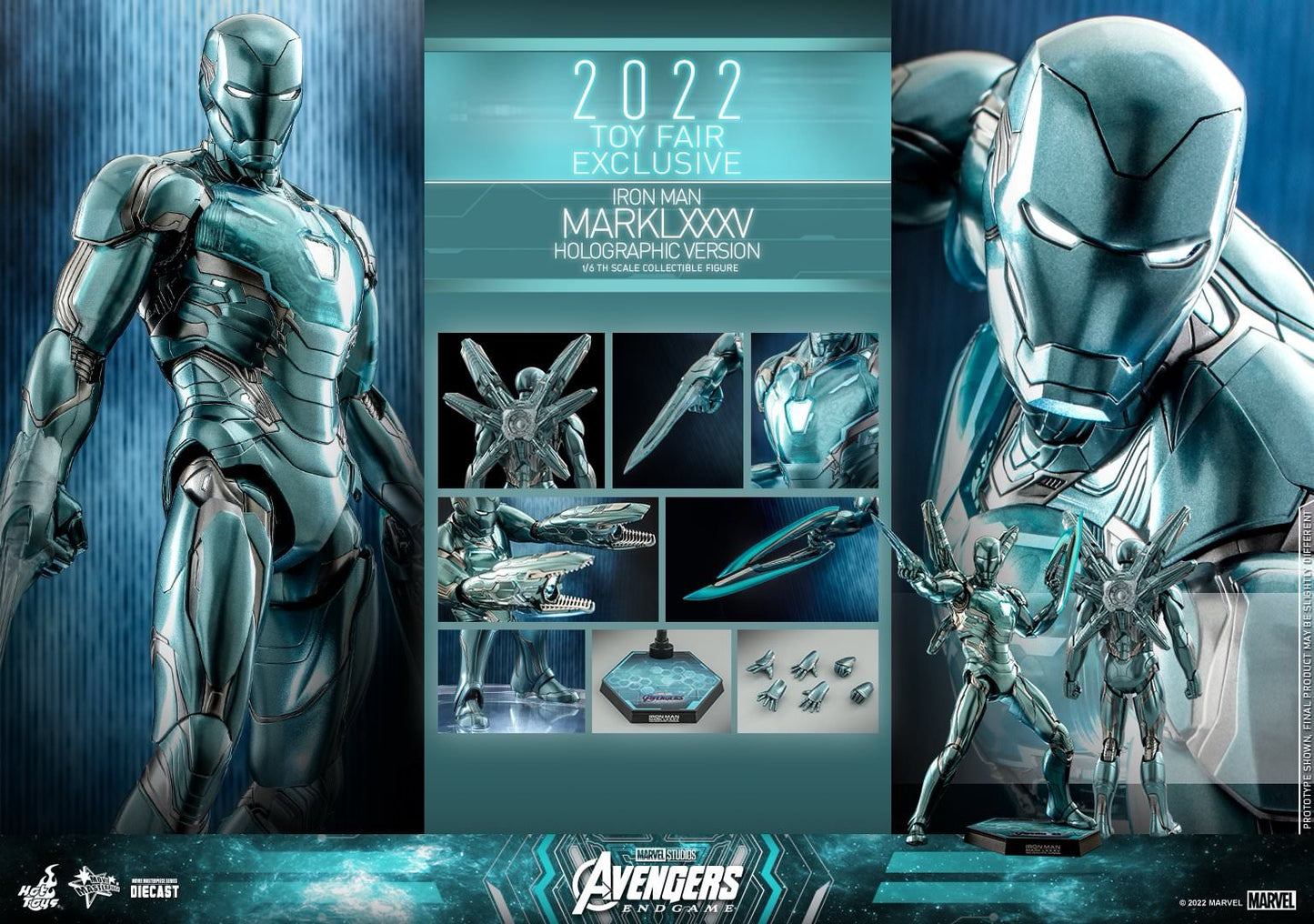 Hot Toys 1:6 Scale Avengers: Endgame Iron Man Mark LXXXV (Holographic Version) Toy Fair Exclusive Collectible Figure Diecast MMS646D45