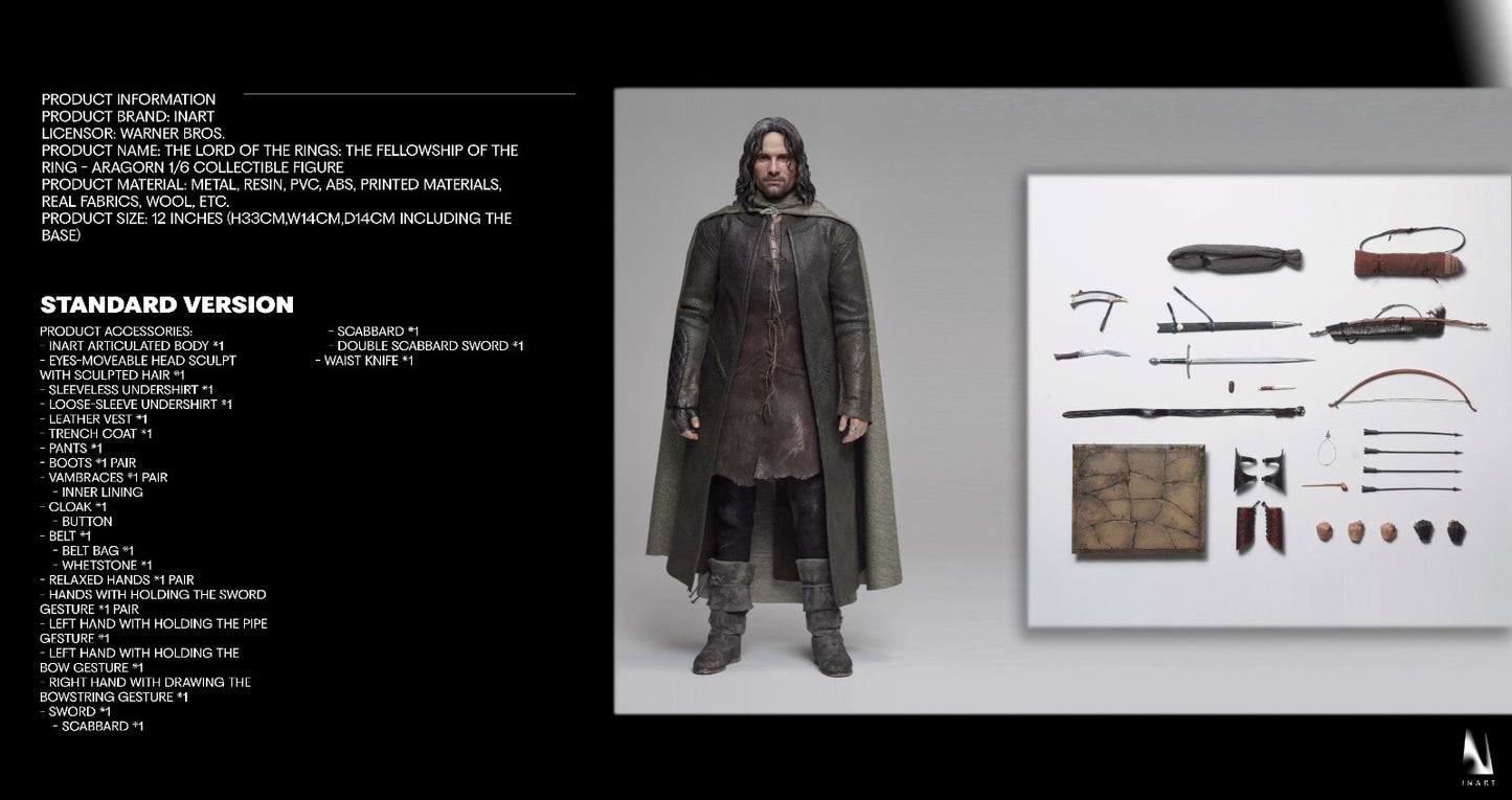 InArt The Lord Of The Rings The Fellowship Of The Ring – Aragorn 1/6th Scale Collectible Figure (Standard Version)(Sculpted Hair)