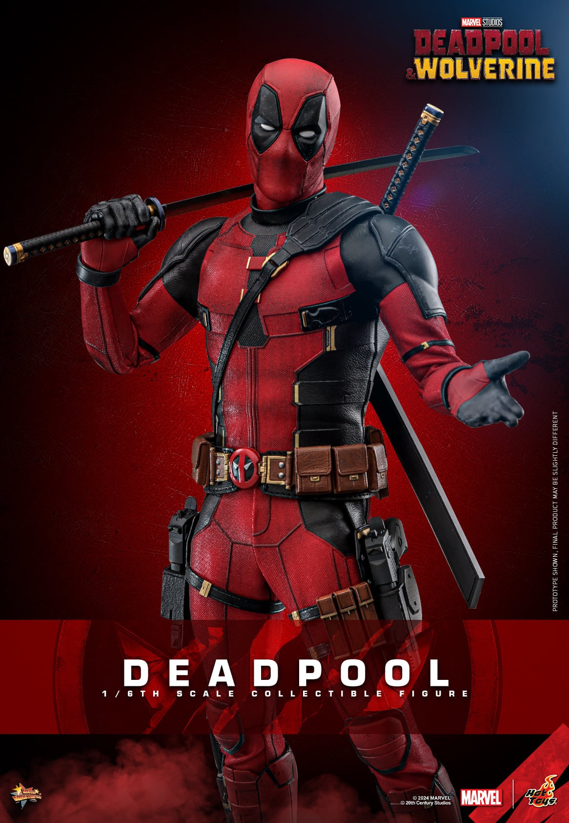 Hot Toys Deadpool &amp; Wolverine Deadpool 1:6 Scale  Figure (Event Special Version (Includes Special Edition Accessories: Two Gold Pistols And A Specially Designed Stone-like Movie-themed Base) MMS746B