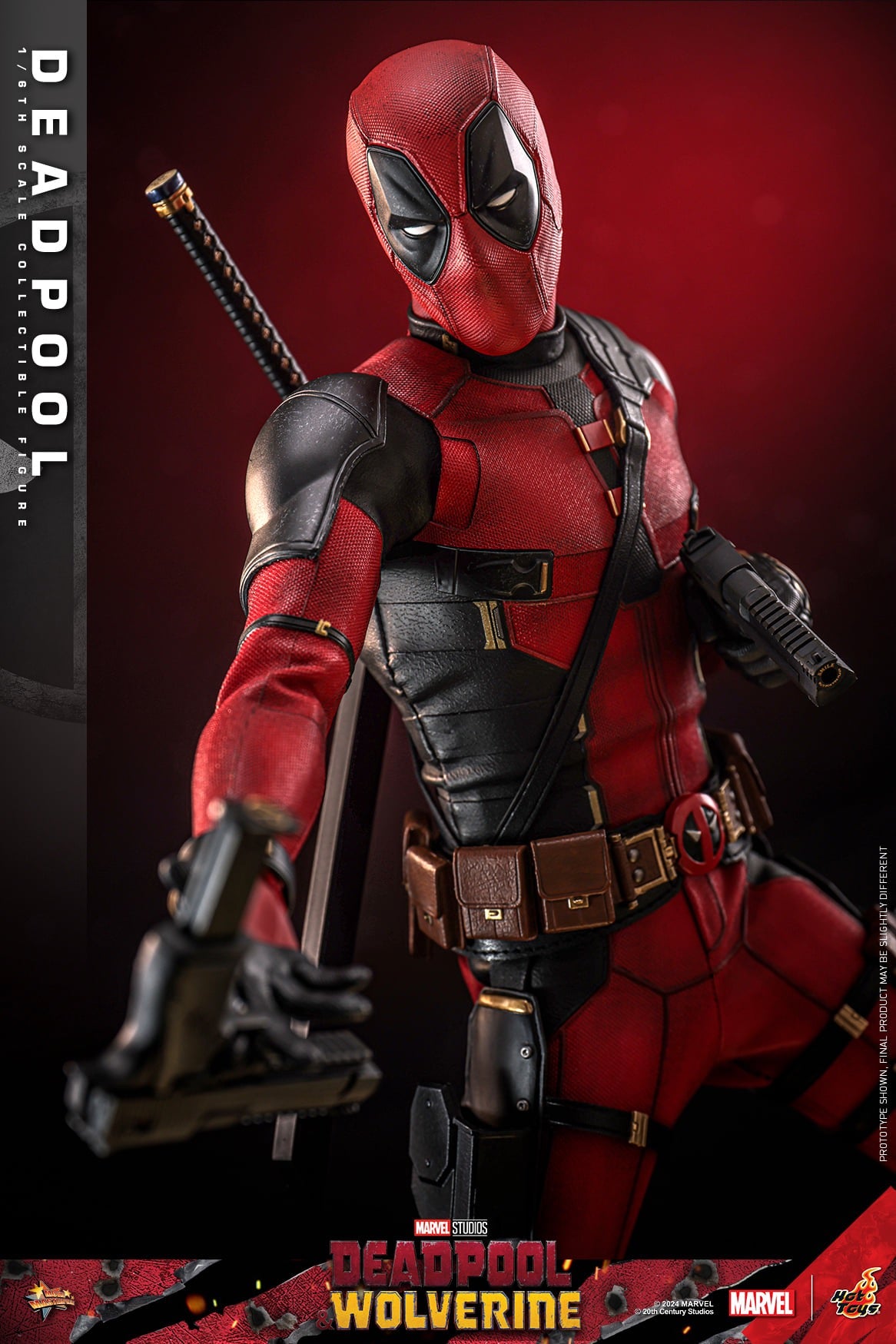 Hot Toys Deadpool &amp; Wolverine Deadpool 1:6 Scale  Figure (Event Special Version (Includes Special Edition Accessories: Two Gold Pistols And A Specially Designed Stone-like Movie-themed Base) MMS746B