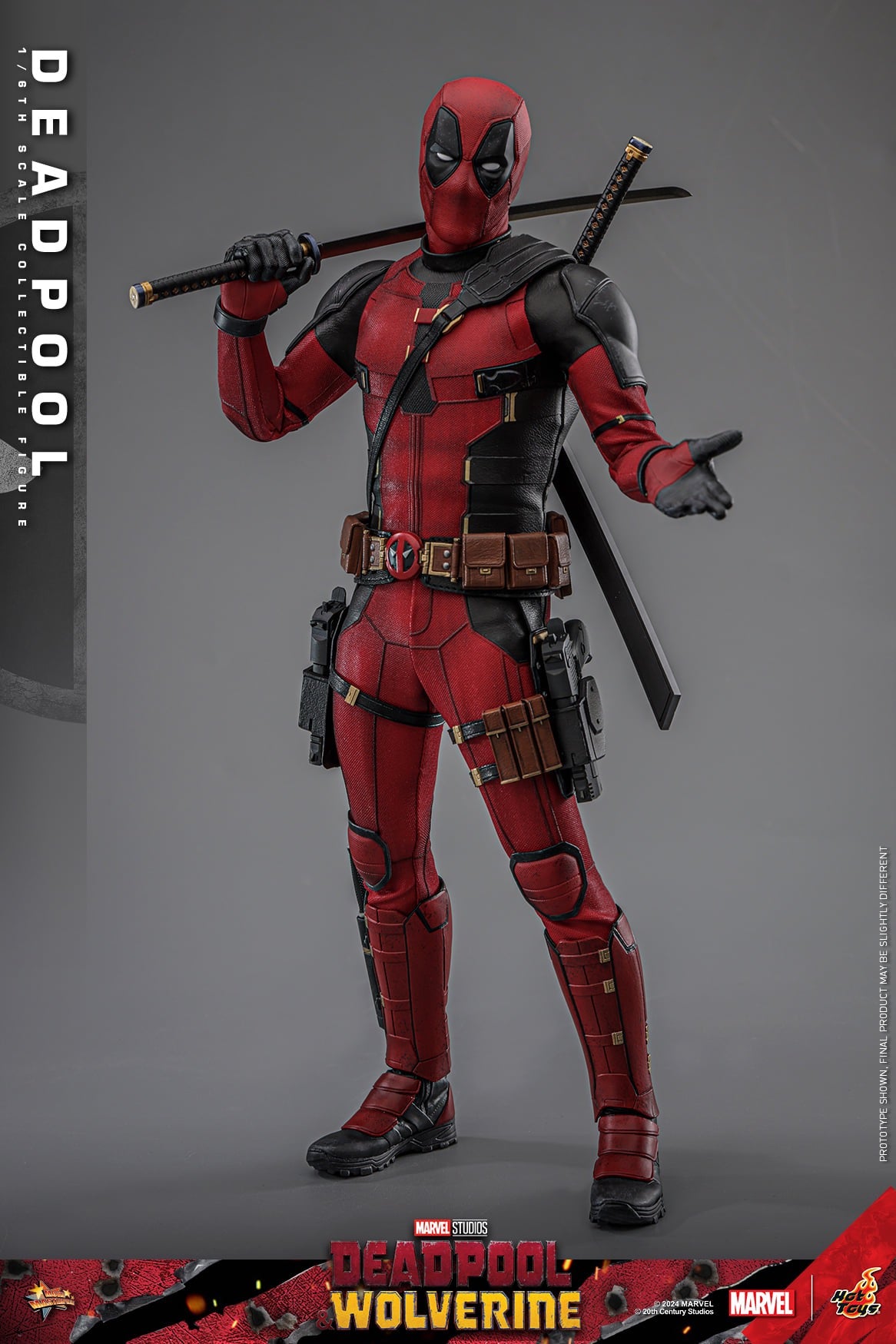 Hot Toys Deadpool &amp; Wolverine Deadpool 1:6 Scale  Figure (Event Special Version (Includes Special Edition Accessories: Two Gold Pistols And A Specially Designed Stone-like Movie-themed Base) MMS746B