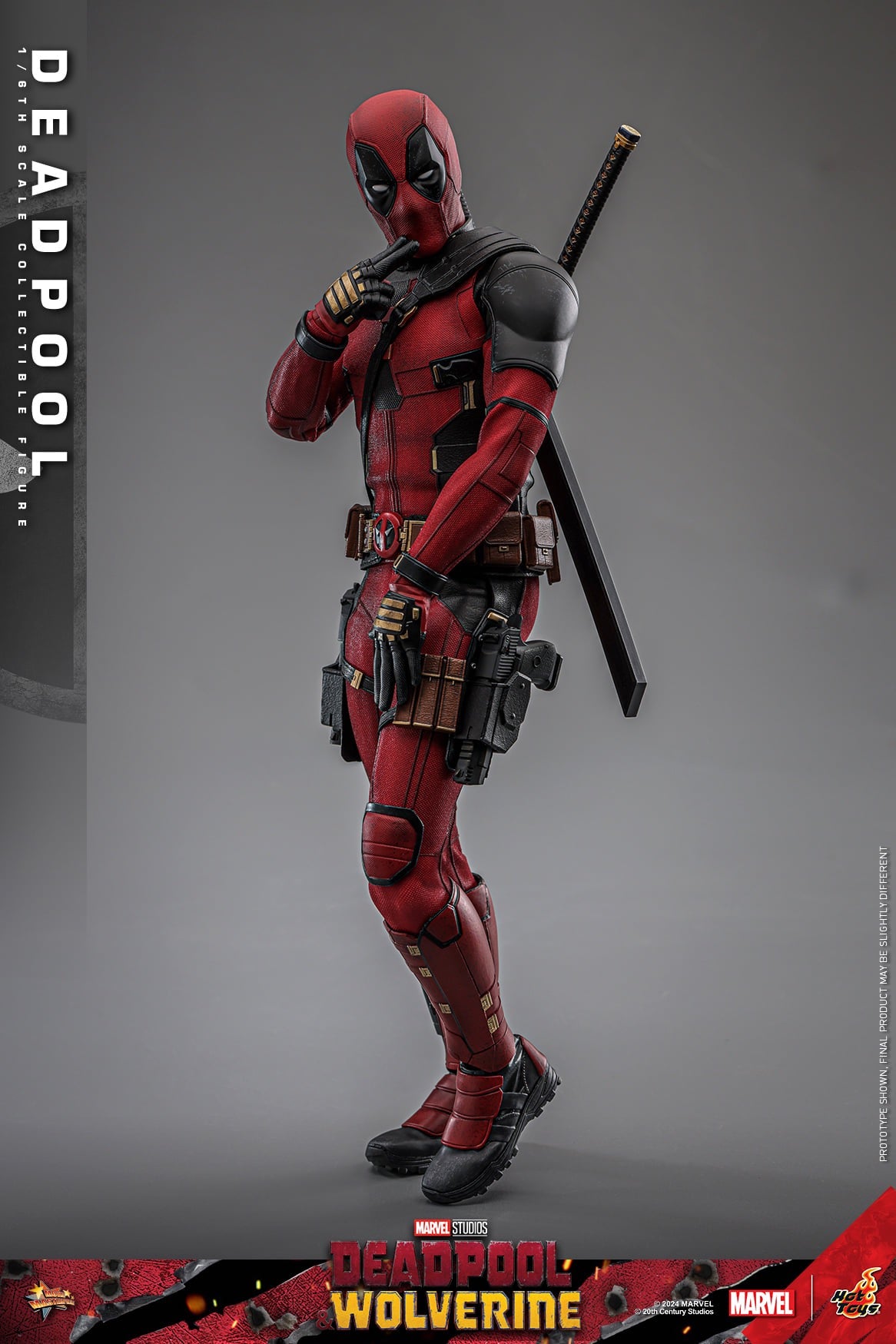 Hot Toys Deadpool &amp; Wolverine Deadpool 1:6 Scale  Figure (Event Special Version (Includes Special Edition Accessories: Two Gold Pistols And A Specially Designed Stone-like Movie-themed Base) MMS746B