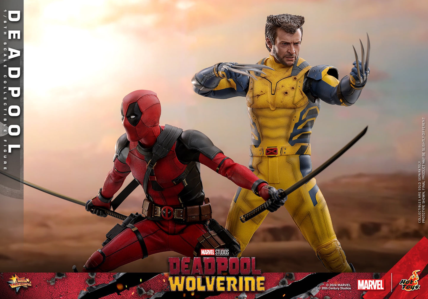 Hot Toys Deadpool &amp; Wolverine Deadpool 1:6 Scale  Figure (Event Special Version (Includes Special Edition Accessories: Two Gold Pistols And A Specially Designed Stone-like Movie-themed Base) MMS746B