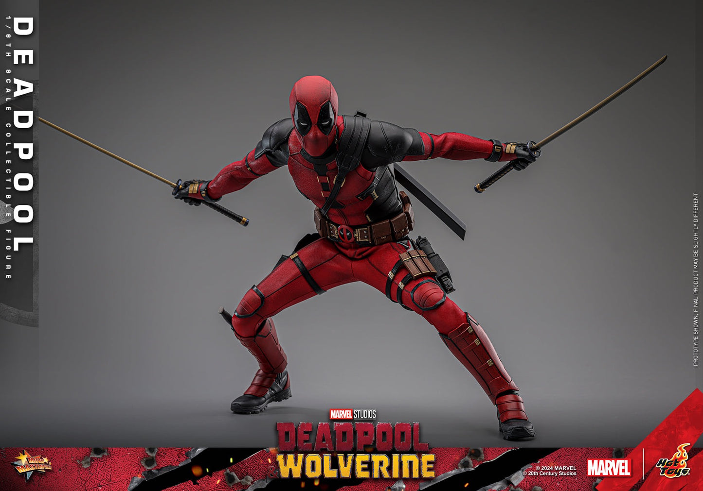 Hot Toys Deadpool &amp; Wolverine Deadpool 1:6 Scale  Figure (Event Special Version (Includes Special Edition Accessories: Two Gold Pistols And A Specially Designed Stone-like Movie-themed Base) MMS746B