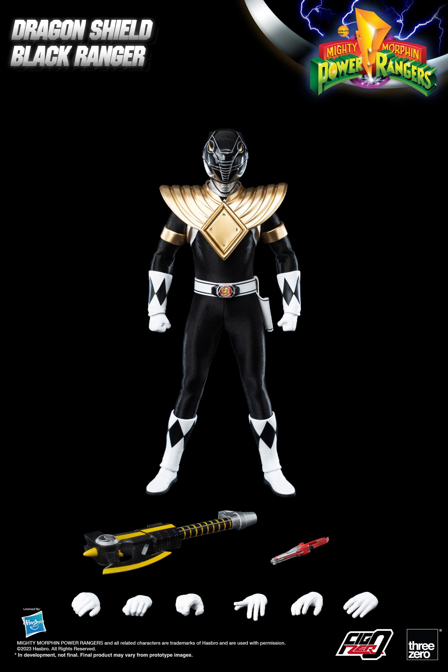 Threezero Mighty Morphin Power Rangers FigZero Dragon Shield Black Ranger 1:6 Scale Collection Figure