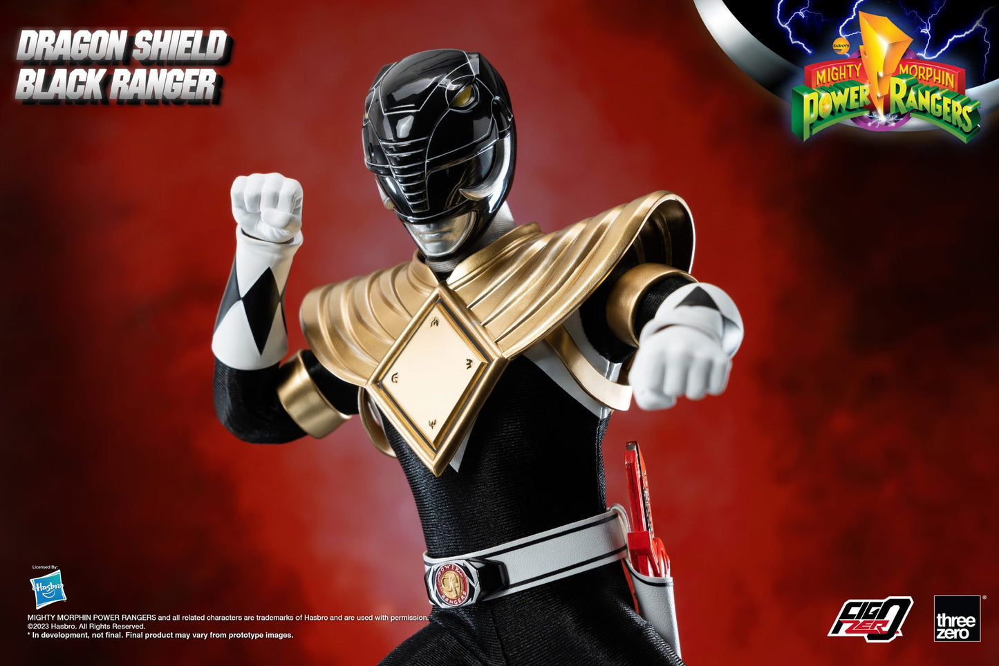 Threezero Mighty Morphin Power Rangers FigZero Dragon Shield Black Ranger 1:6 Scale Collection Figure