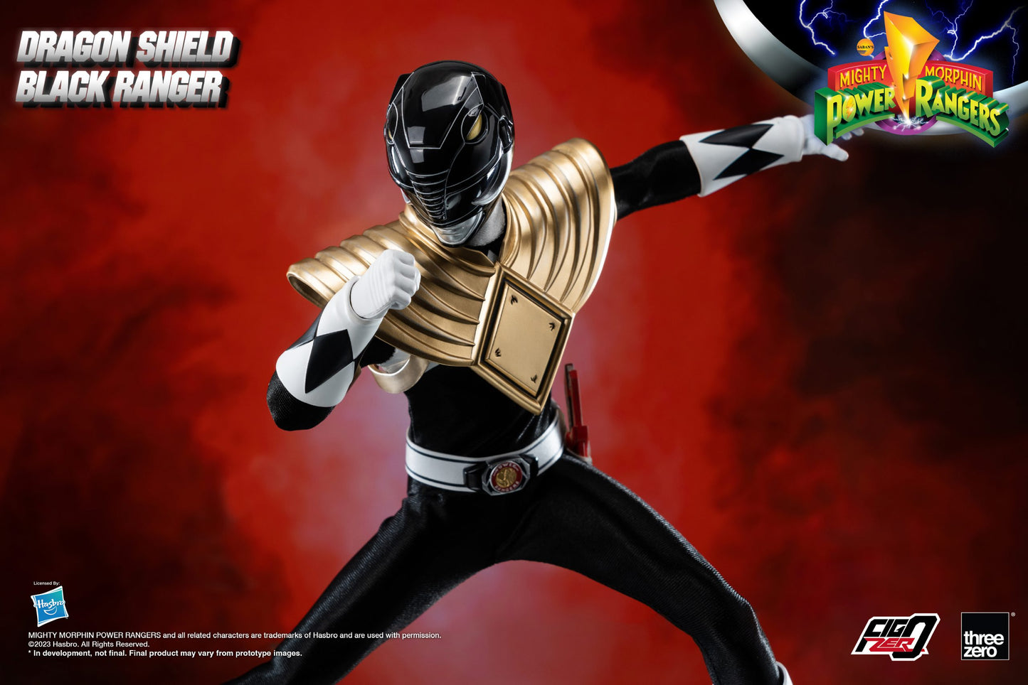 Threezero Mighty Morphin Power Rangers FigZero Dragon Shield Black Ranger 1:6 Scale Collection Figure