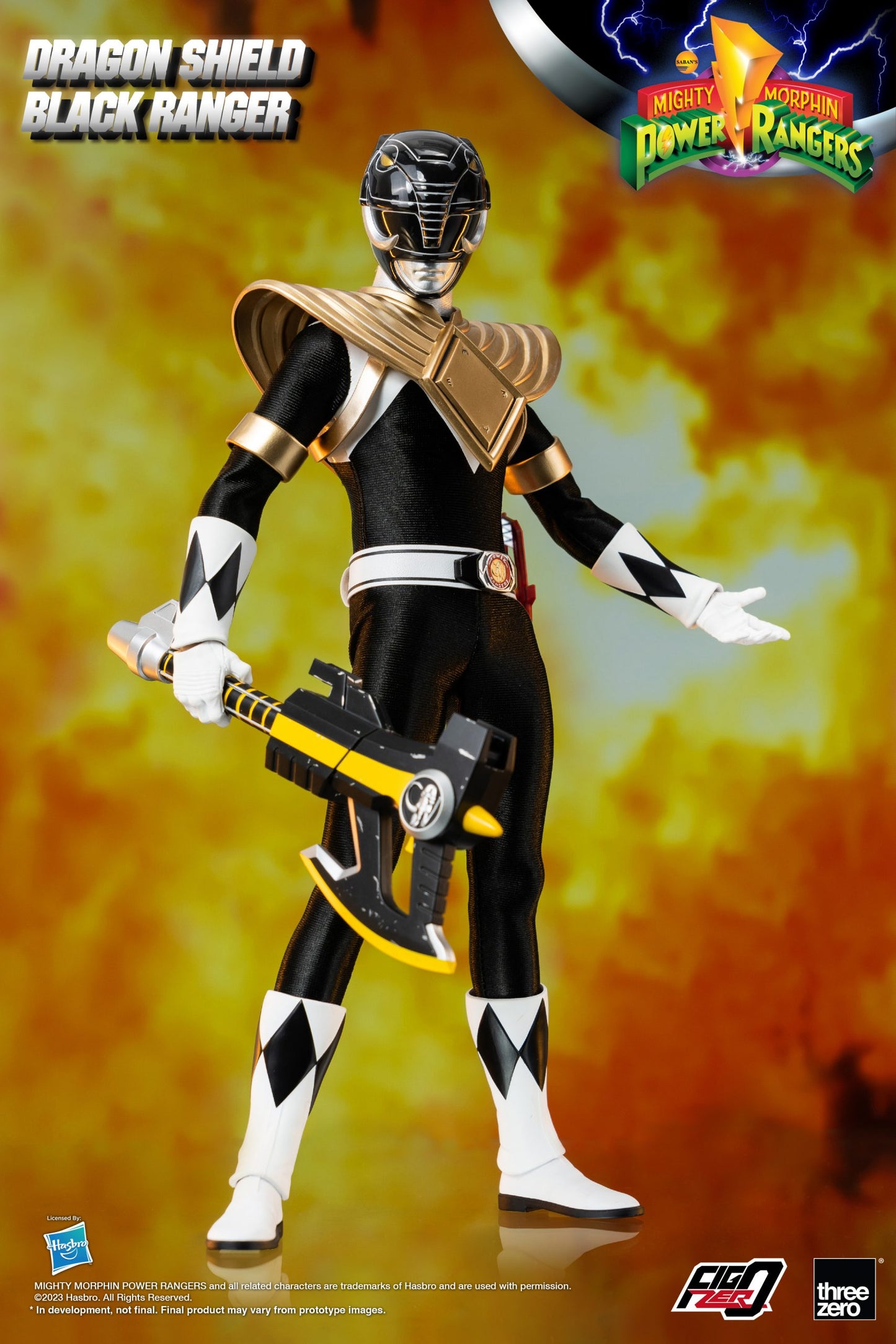 Threezero Mighty Morphin Power Rangers FigZero Dragon Shield Black Ranger 1:6 Scale Collection Figure