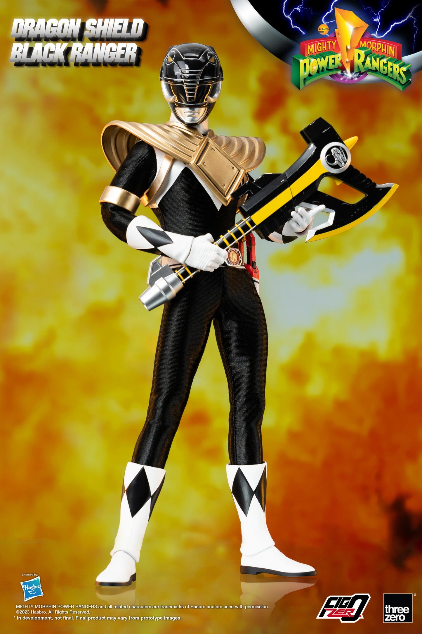 Threezero Mighty Morphin Power Rangers FigZero Dragon Shield Black Ranger 1:6 Scale Collection Figure