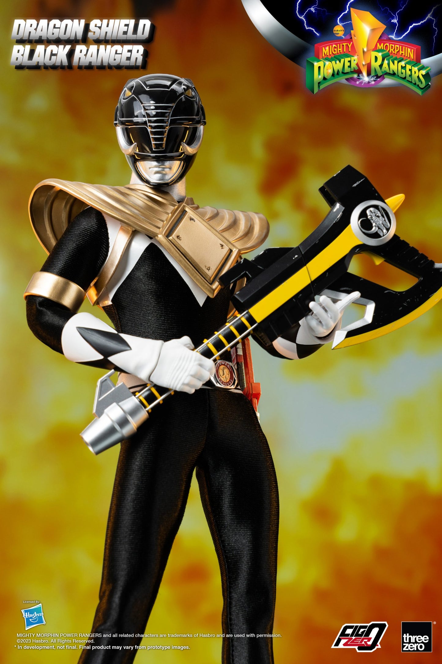 Threezero Mighty Morphin Power Rangers FigZero Dragon Shield Black Ranger 1:6 Scale Collection Figure