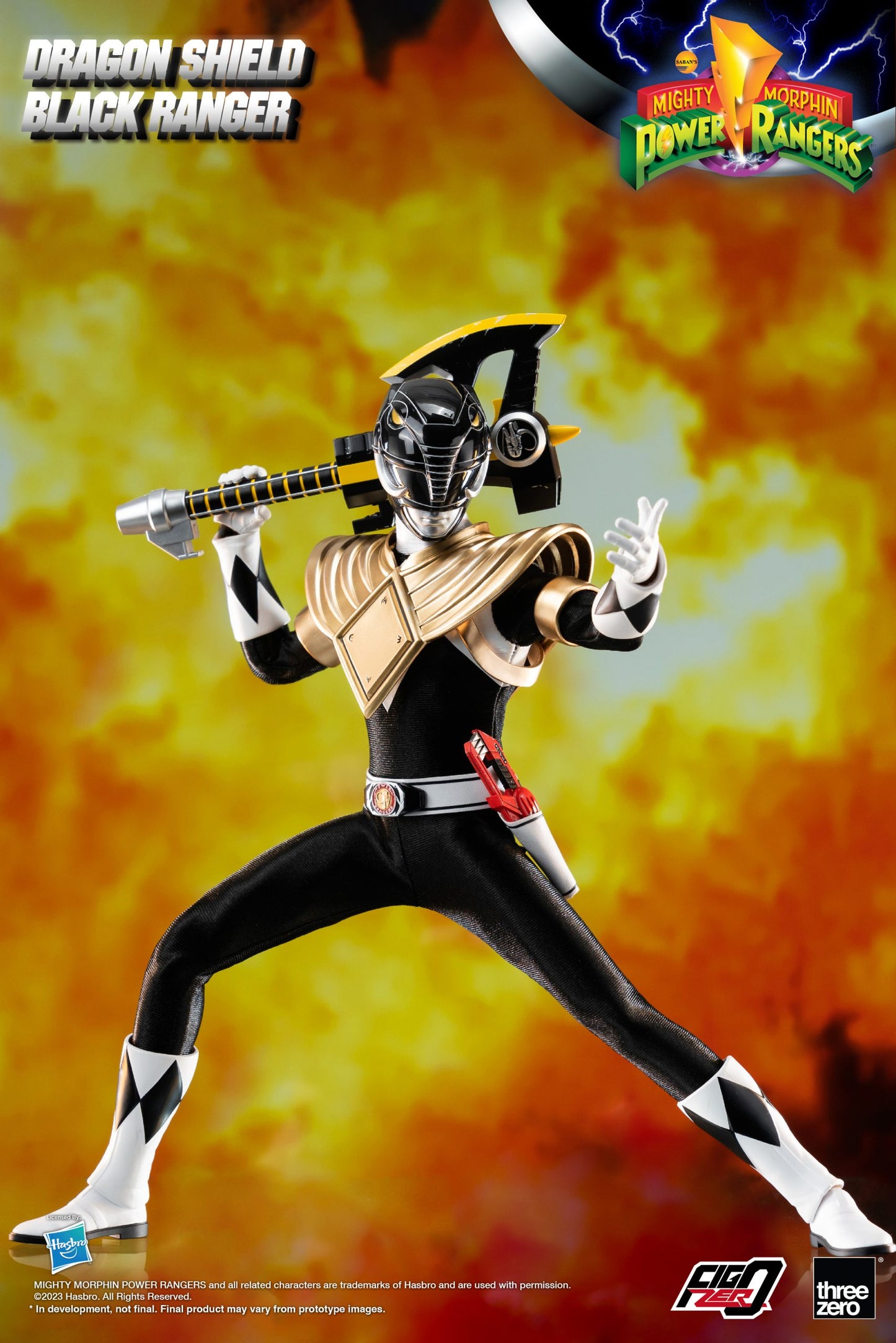 Threezero Mighty Morphin Power Rangers FigZero Dragon Shield Black Ranger 1:6 Scale Collection Figure