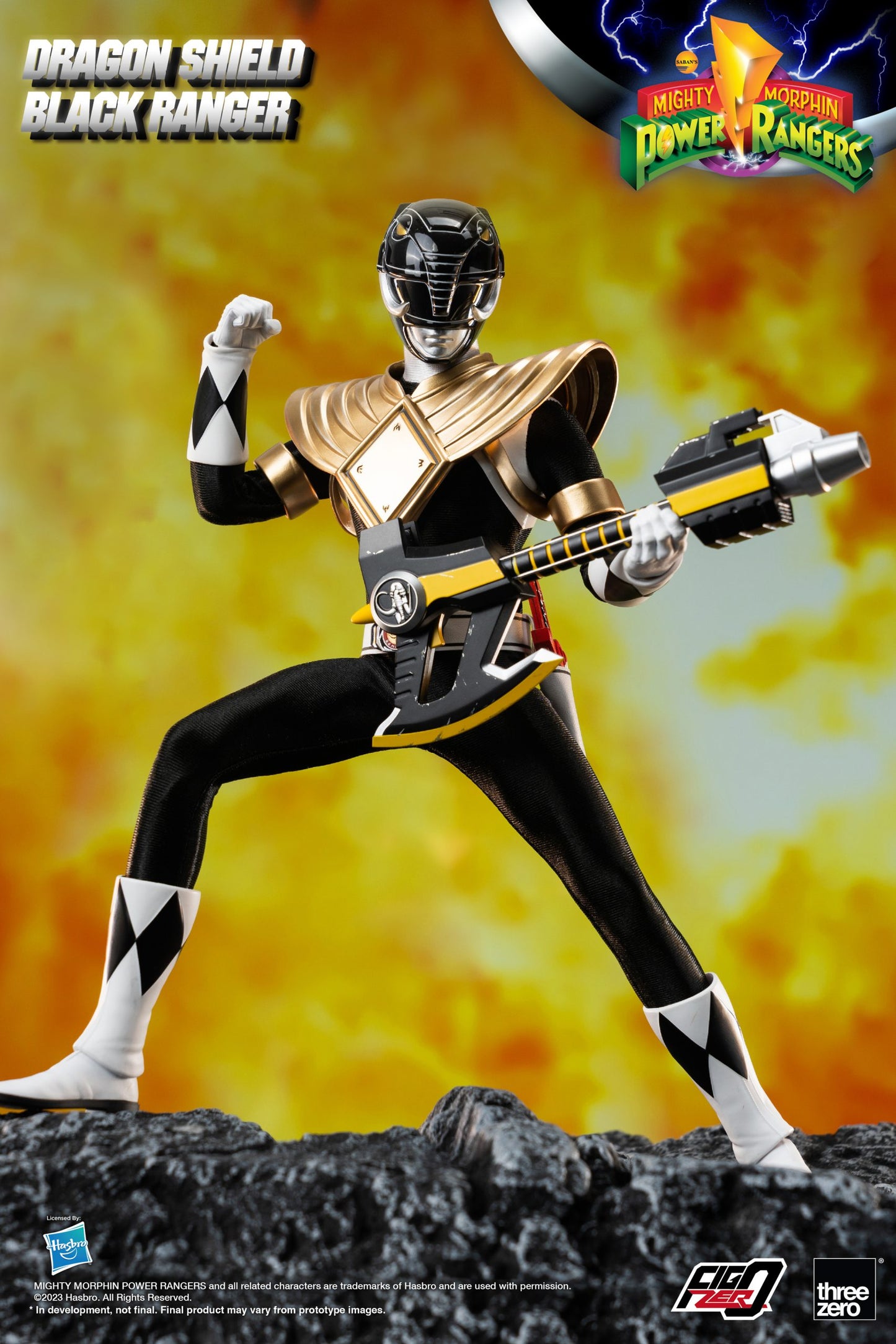 Threezero Mighty Morphin Power Rangers FigZero Dragon Shield Black Ranger 1:6 Scale Collection Figure