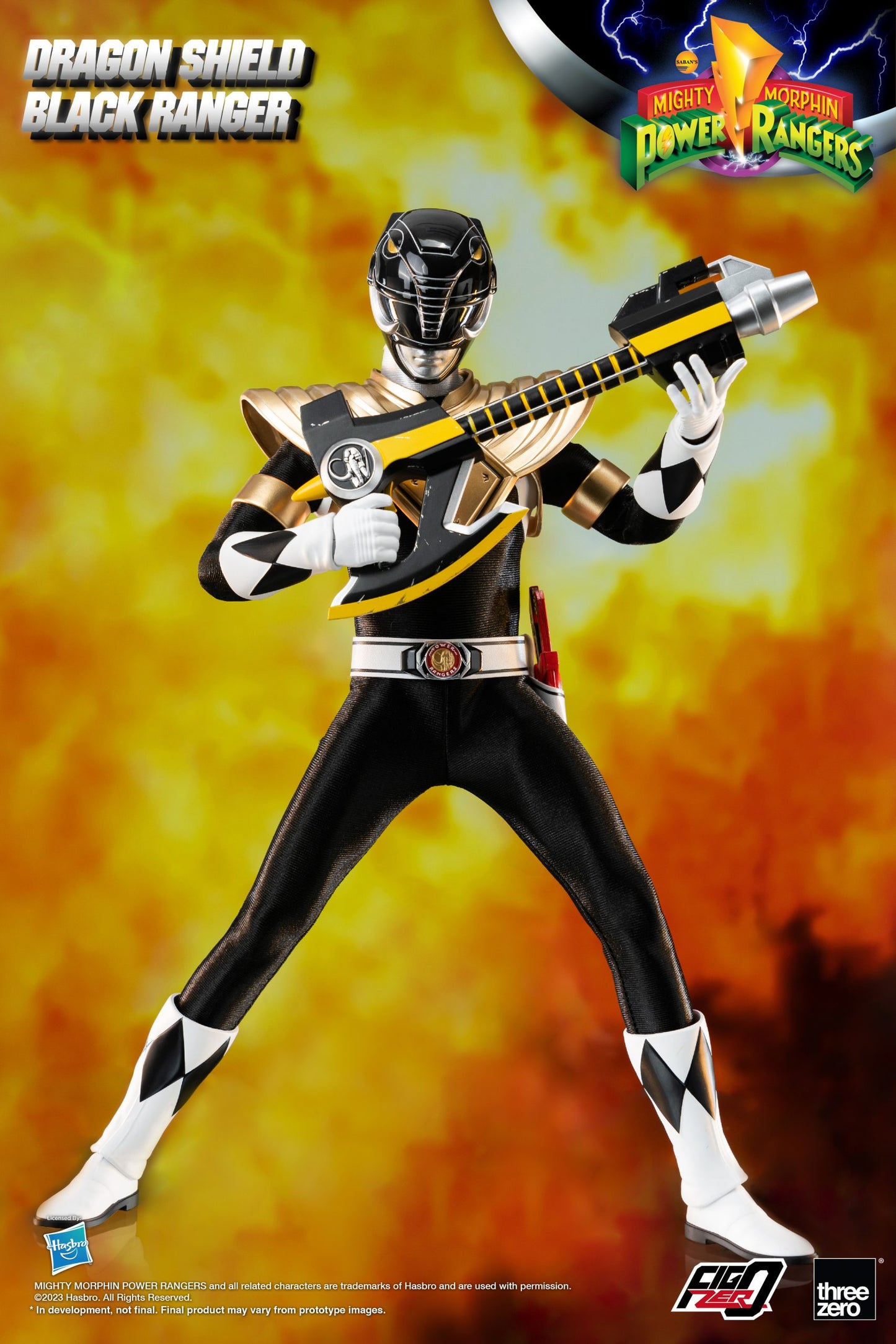 Threezero Mighty Morphin Power Rangers FigZero Dragon Shield Black Ranger 1:6 Scale Collection Figure