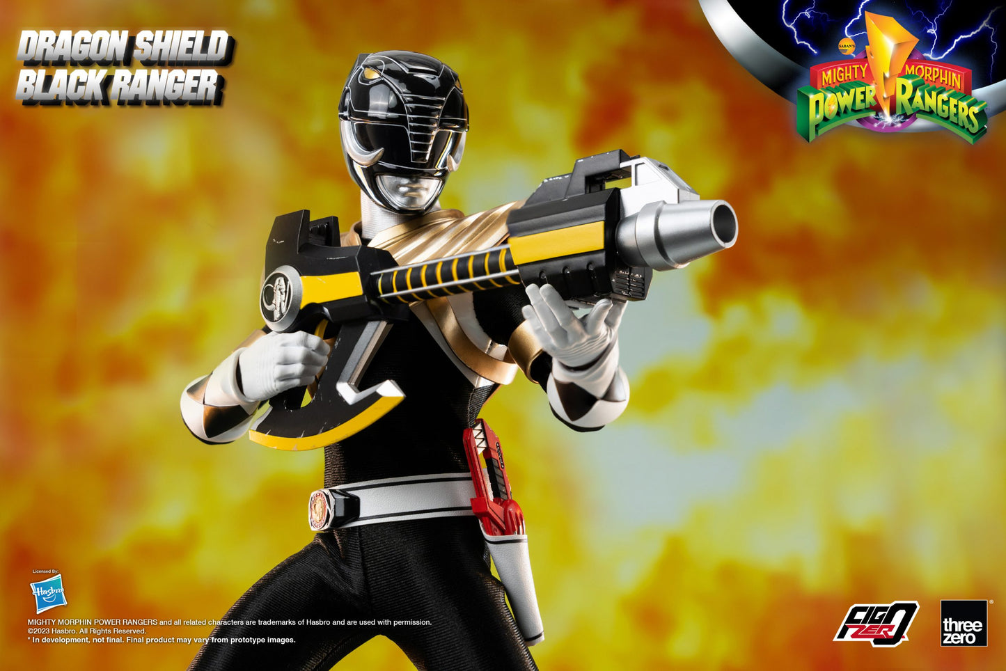 Threezero Mighty Morphin Power Rangers FigZero Dragon Shield Black Ranger 1:6 Scale Collection Figure