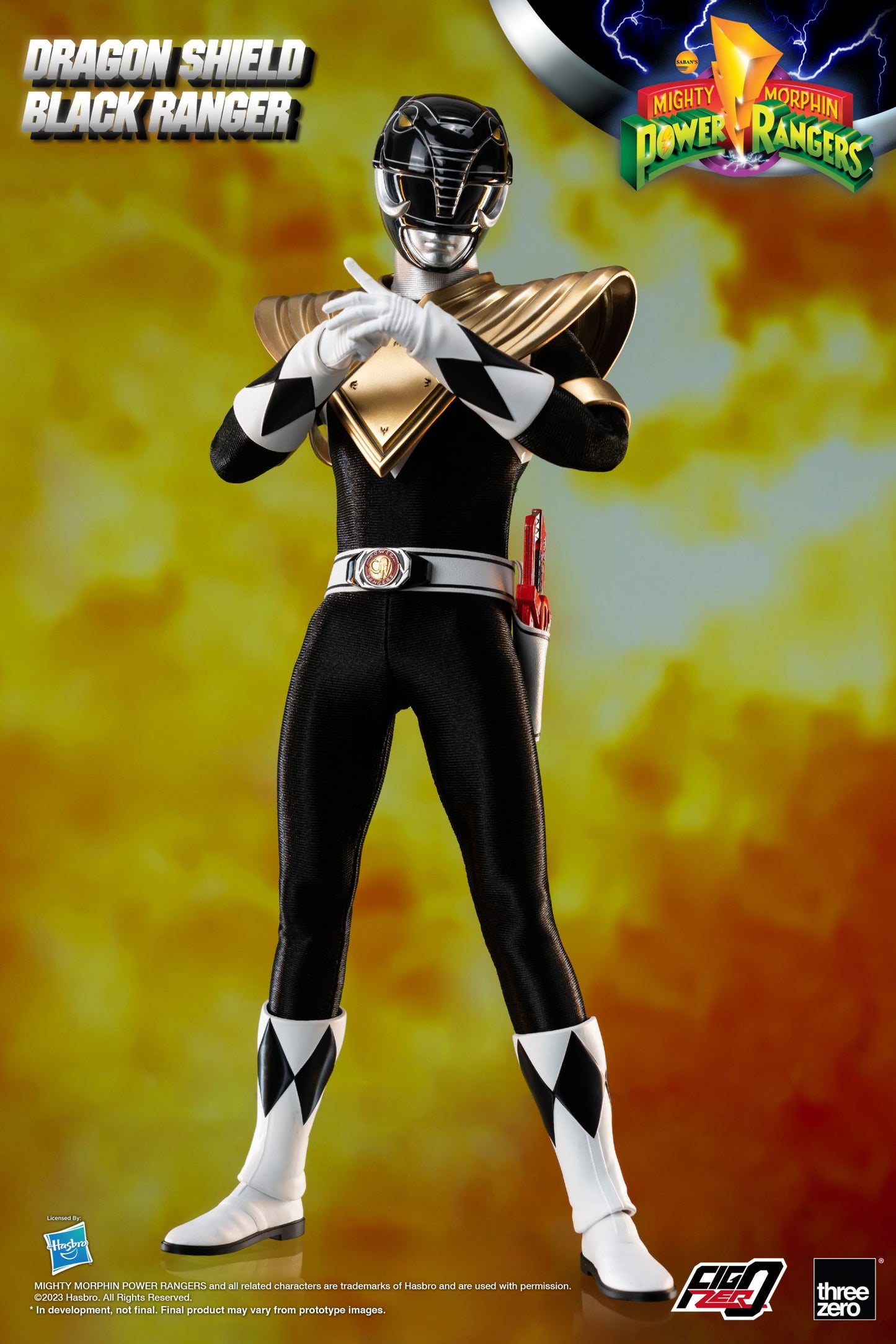 Threezero Mighty Morphin Power Rangers FigZero Dragon Shield Black Ranger 1:6 Scale Collection Figure