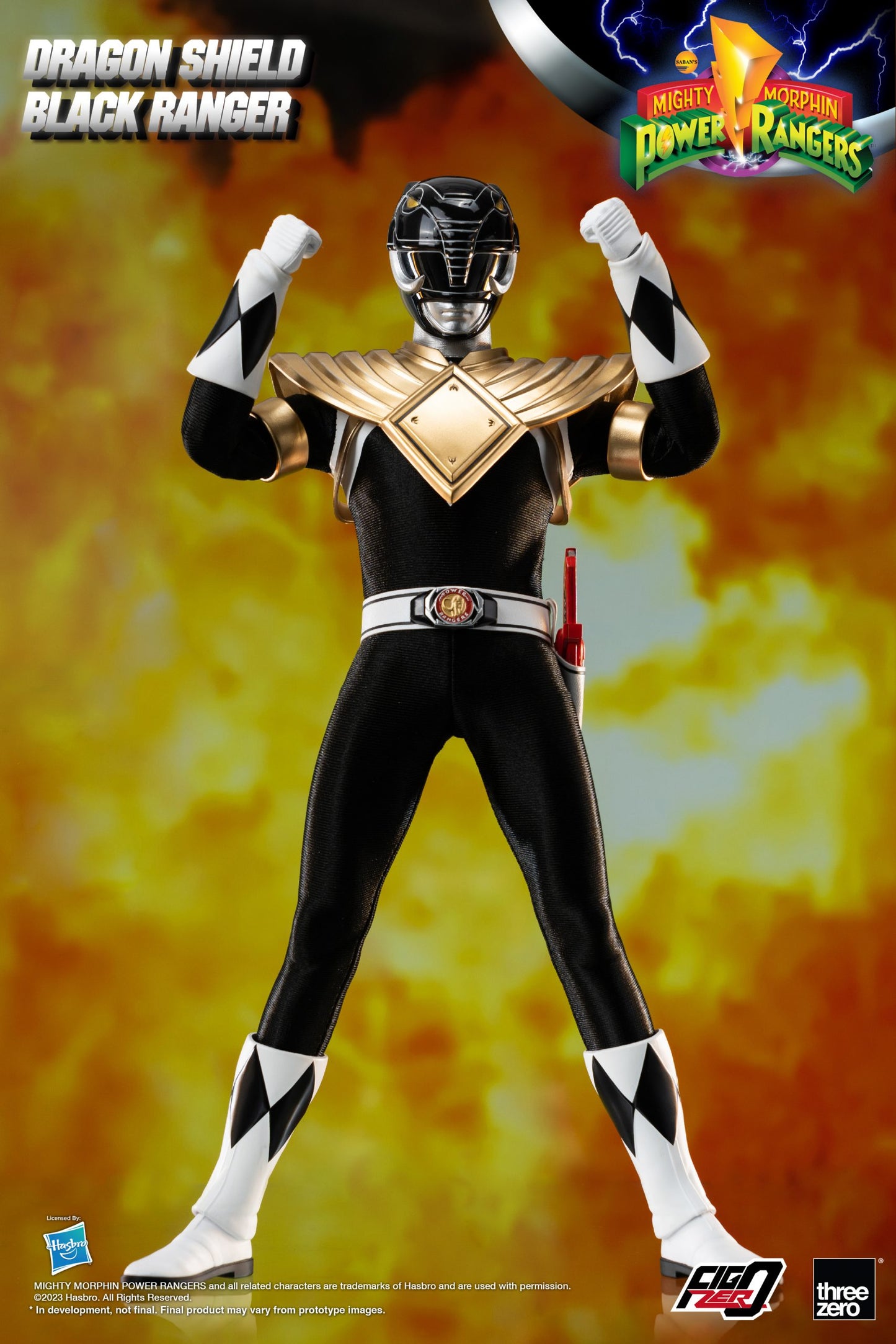 Threezero Mighty Morphin Power Rangers FigZero Dragon Shield Black Ranger 1:6 Scale Collection Figure