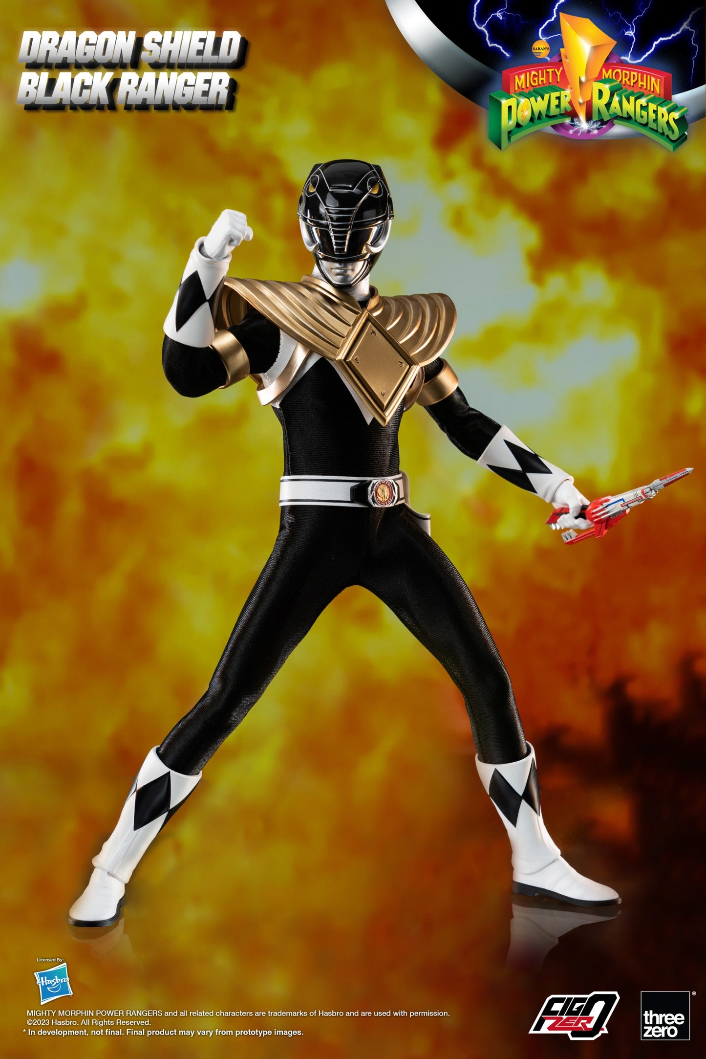 Threezero Mighty Morphin Power Rangers FigZero Dragon Shield Black Ranger 1:6 Scale Collection Figure