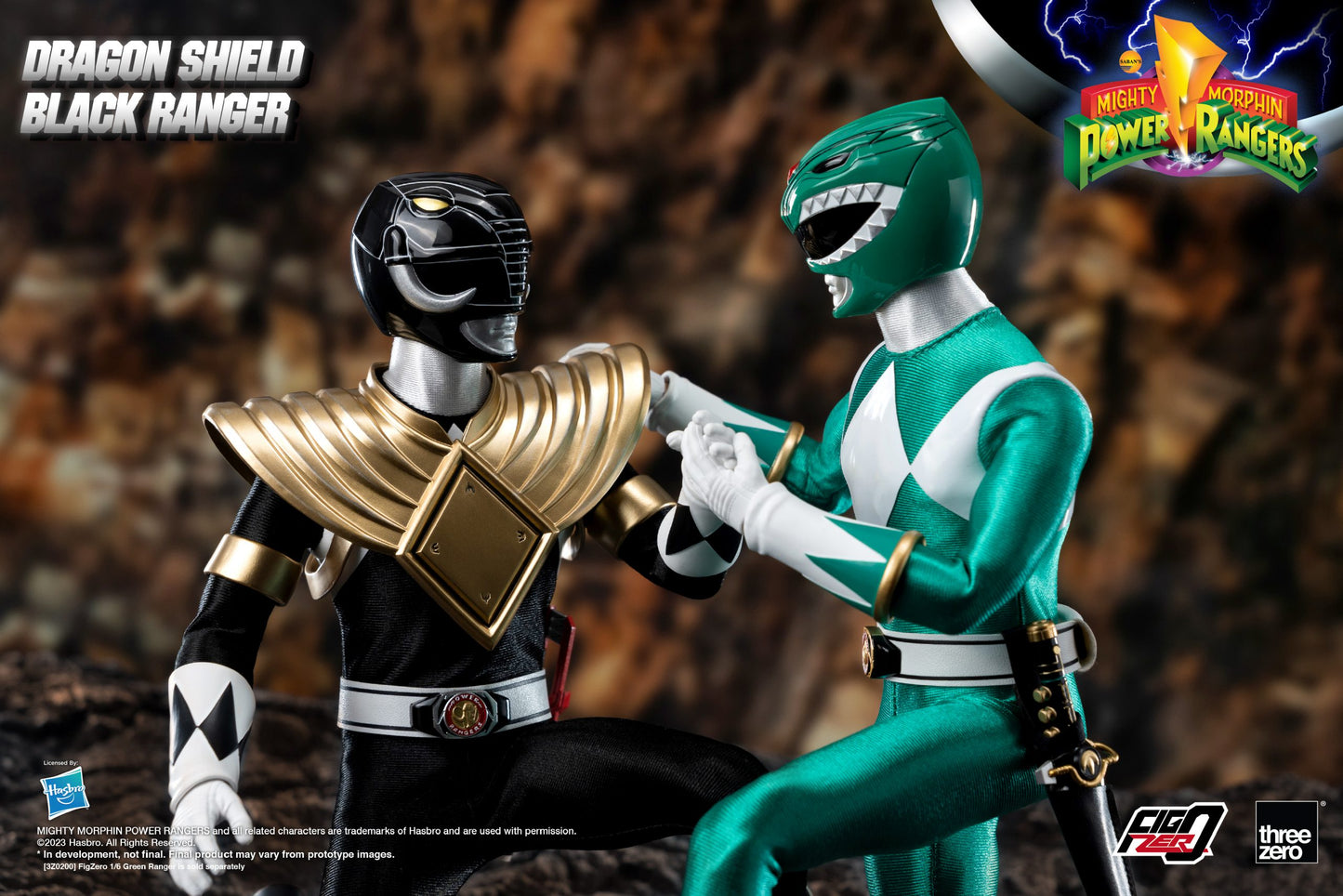 Threezero Mighty Morphin Power Rangers FigZero Dragon Shield Black Ranger 1:6 Scale Collection Figure