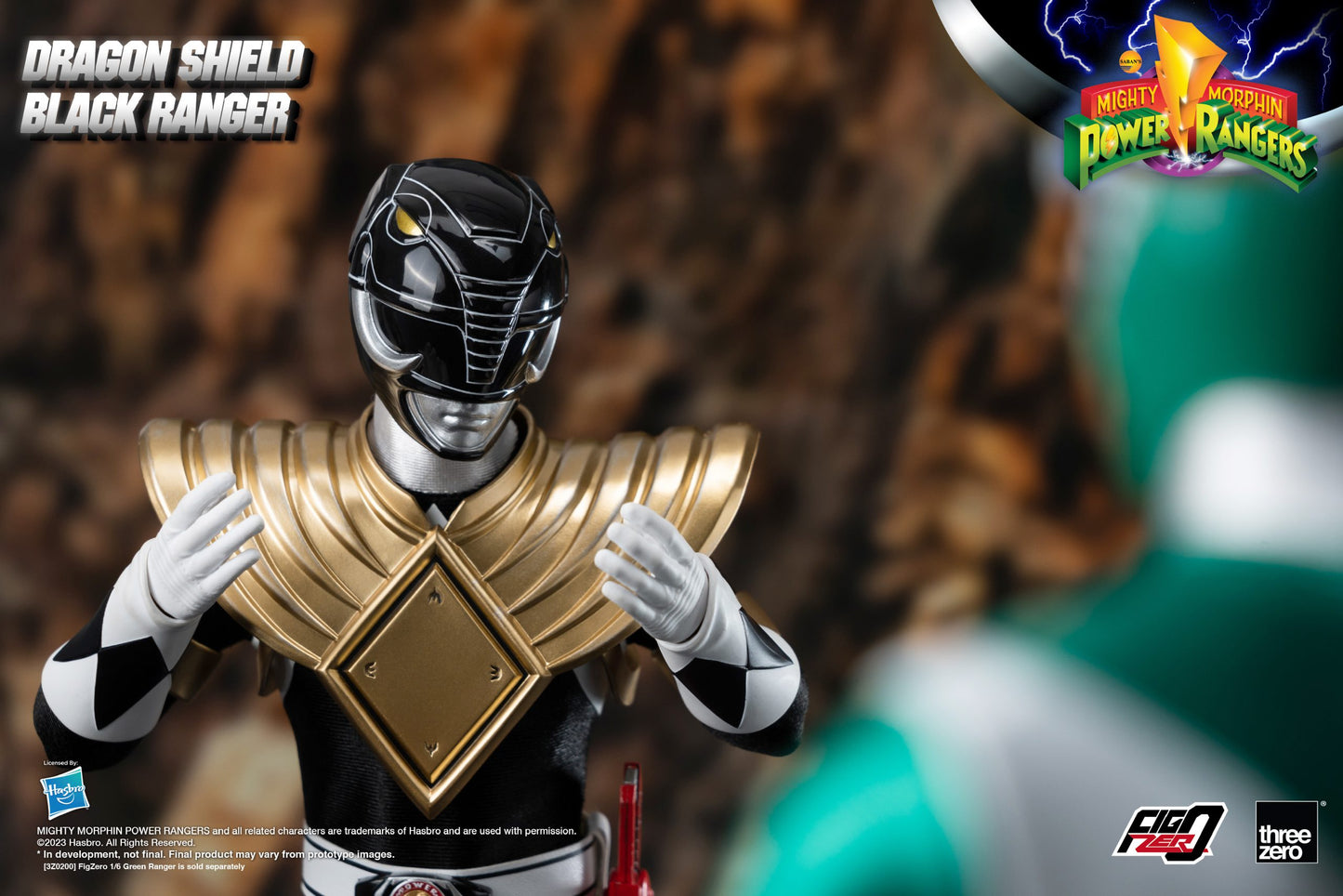 Threezero Mighty Morphin Power Rangers FigZero Dragon Shield Black Ranger 1:6 Scale Collection Figure