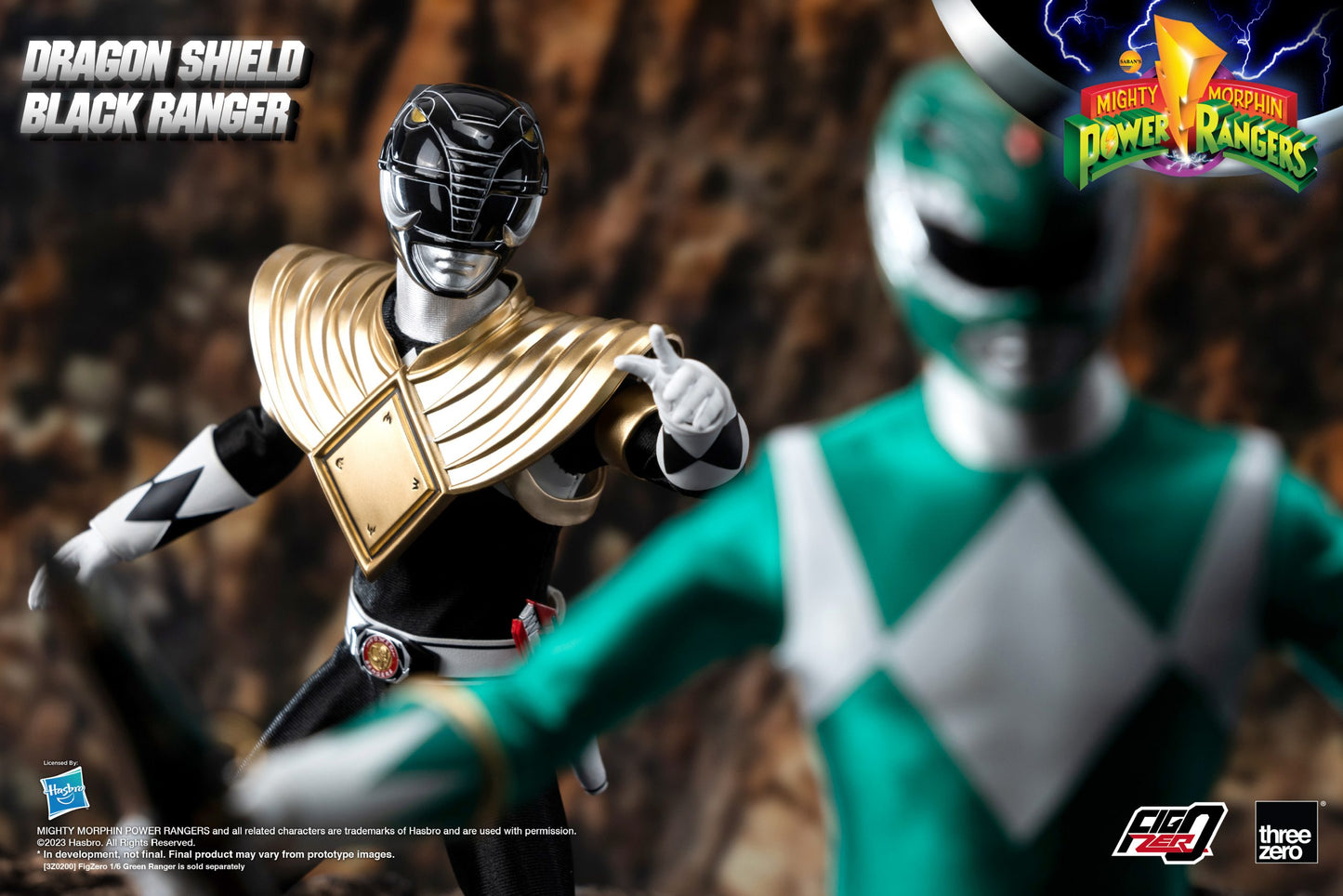 Threezero Mighty Morphin Power Rangers FigZero Dragon Shield Black Ranger 1:6 Scale Collection Figure