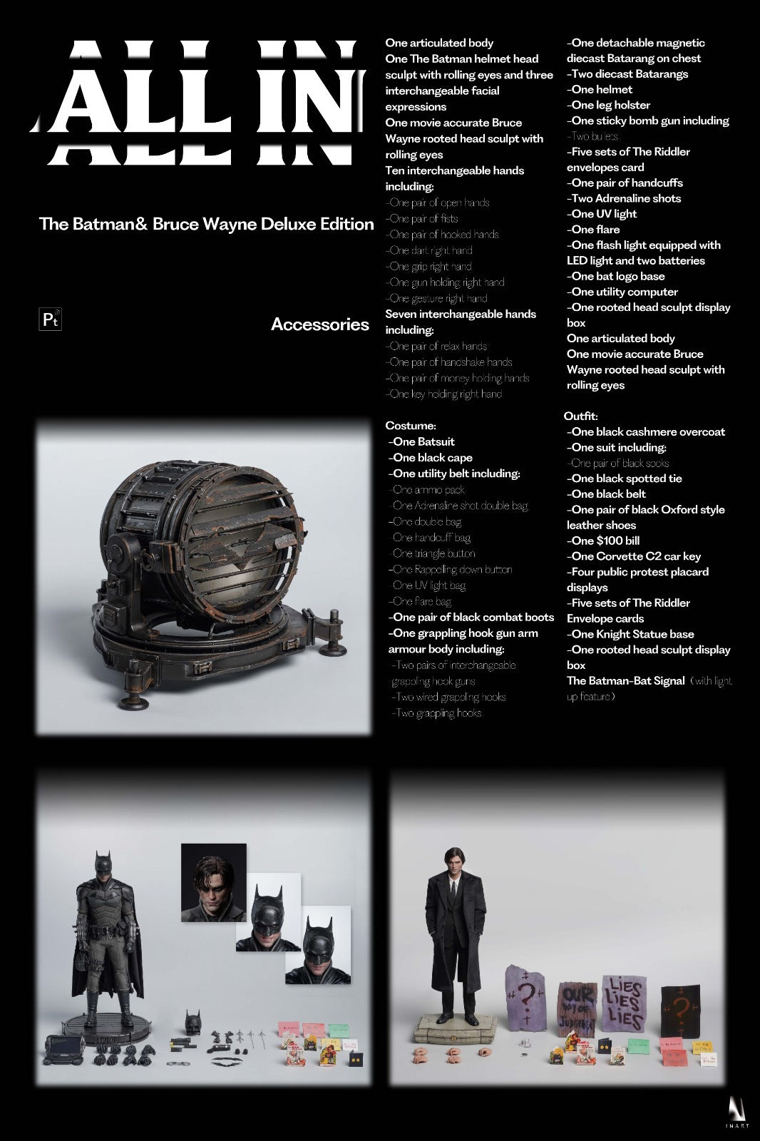 InArt The Batman &amp; Bruce Wayne 1:6 Scale Collectible Figure (Deluxe Edition ) (Rooted Hair)