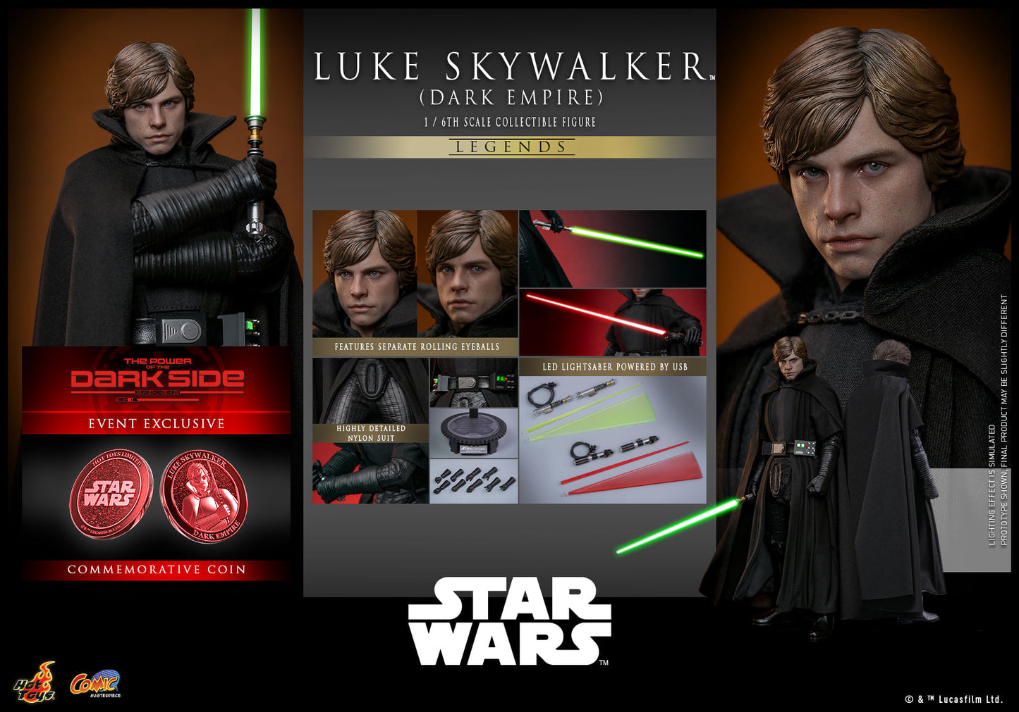 Hot Toys【Star Wars: Dark Empire™️ - 1:6 Scale Luke Skywalker™️ (Dark Empire) Collectible Figure】(Exclusive Edition)(Global Exclusive Commemorative Coin) (The color of the coins is random, possibly gold or red)  CMS019B