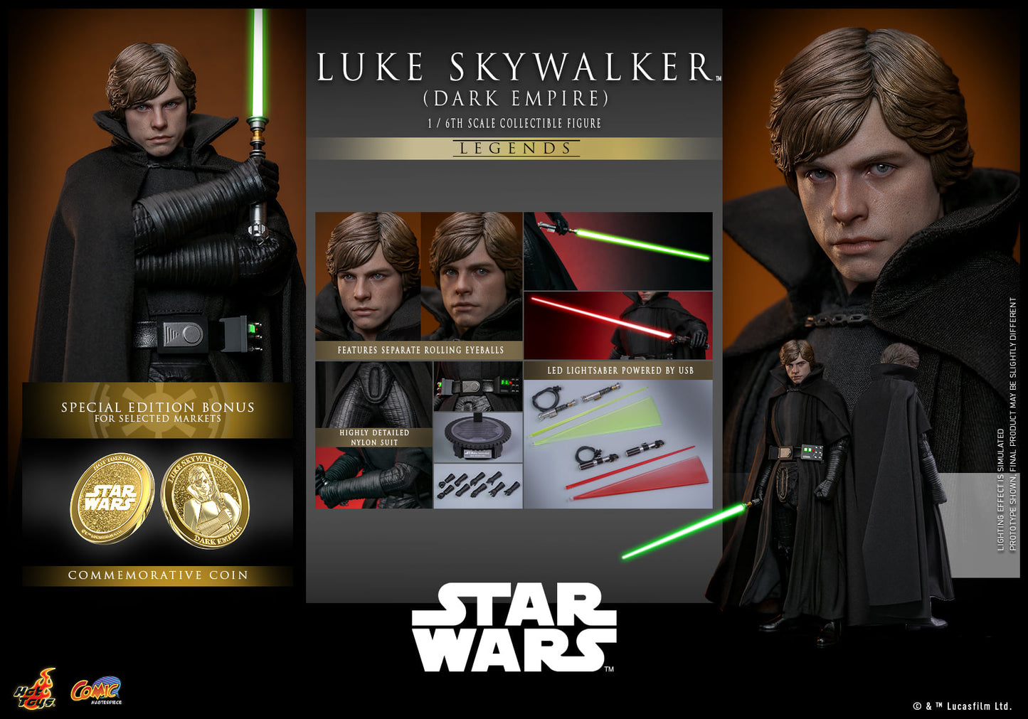 Hot Toys【Star Wars: Dark Empire™️ - 1:6 Scale Luke Skywalker™️ (Dark Empire) Collectible Figure】(Exclusive Edition)(Global Exclusive Commemorative Coin) (The color of the coins is random, possibly gold or red)  CMS019B