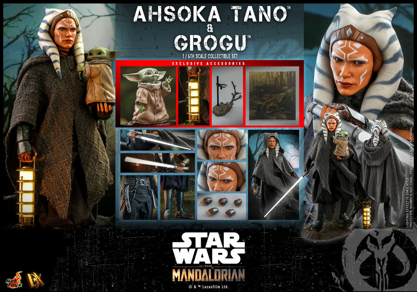 Hot Toys Star Wars™ The Mandalorian™ Ahsoka Tano™ &amp; Grogu™ 1/6th Scale Collectible Set DX21