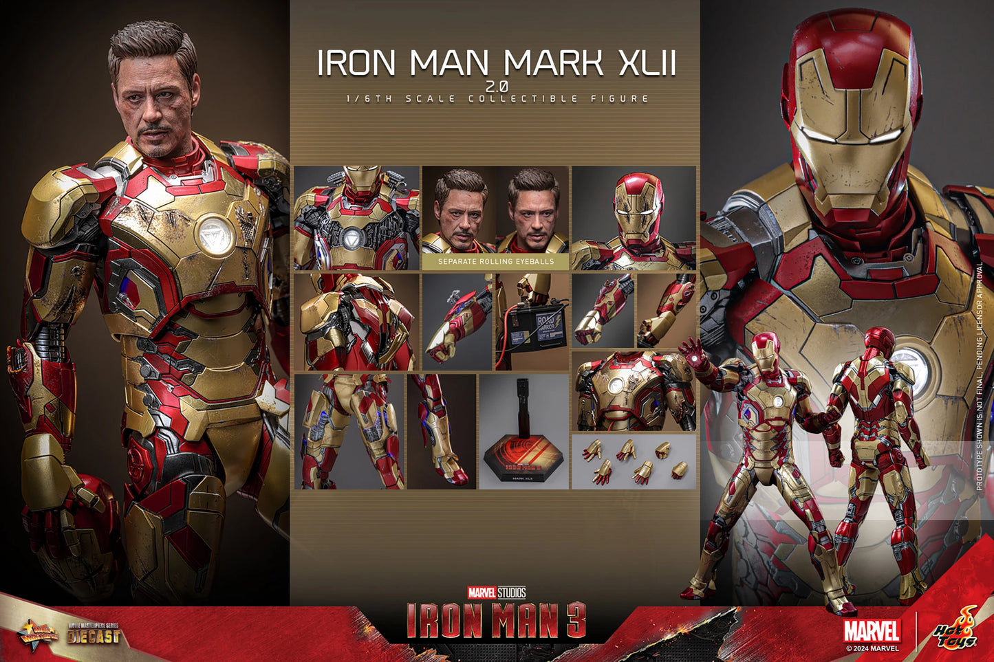 Hot Toys Iron Man 3 Iron Man Mark XlII (2.0) 1:6 Scale Collectible Figure MMS758D65 (Regular Edition)