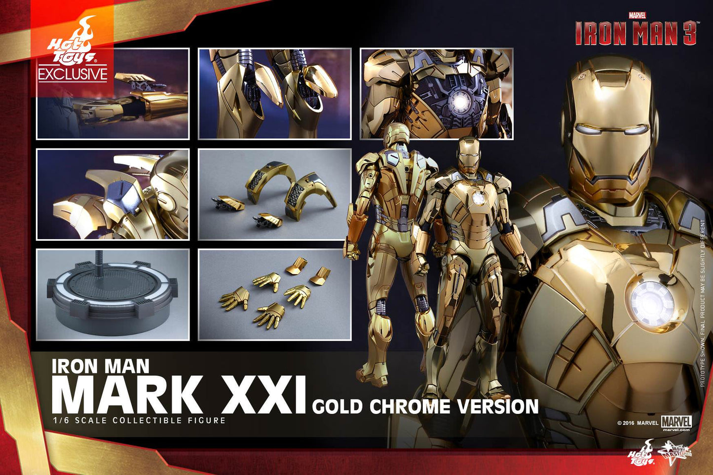 Hot Toys Iron Man 3 – Mark XXI Gold Chrome Version MMS341