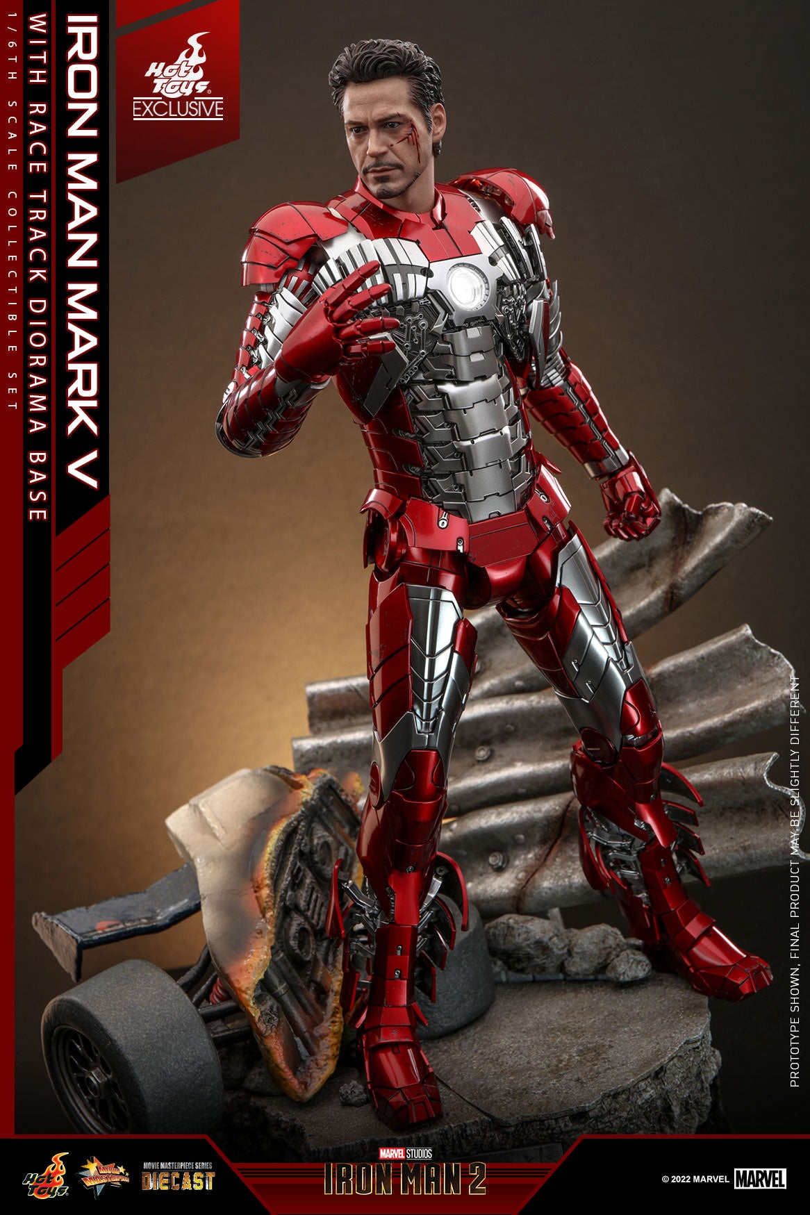 Hot Toys Iron Man 2 Iron Man Mark V With Race Track Diorama Base 1:6 Scale Diecast Collectible Figure MMS400D18C