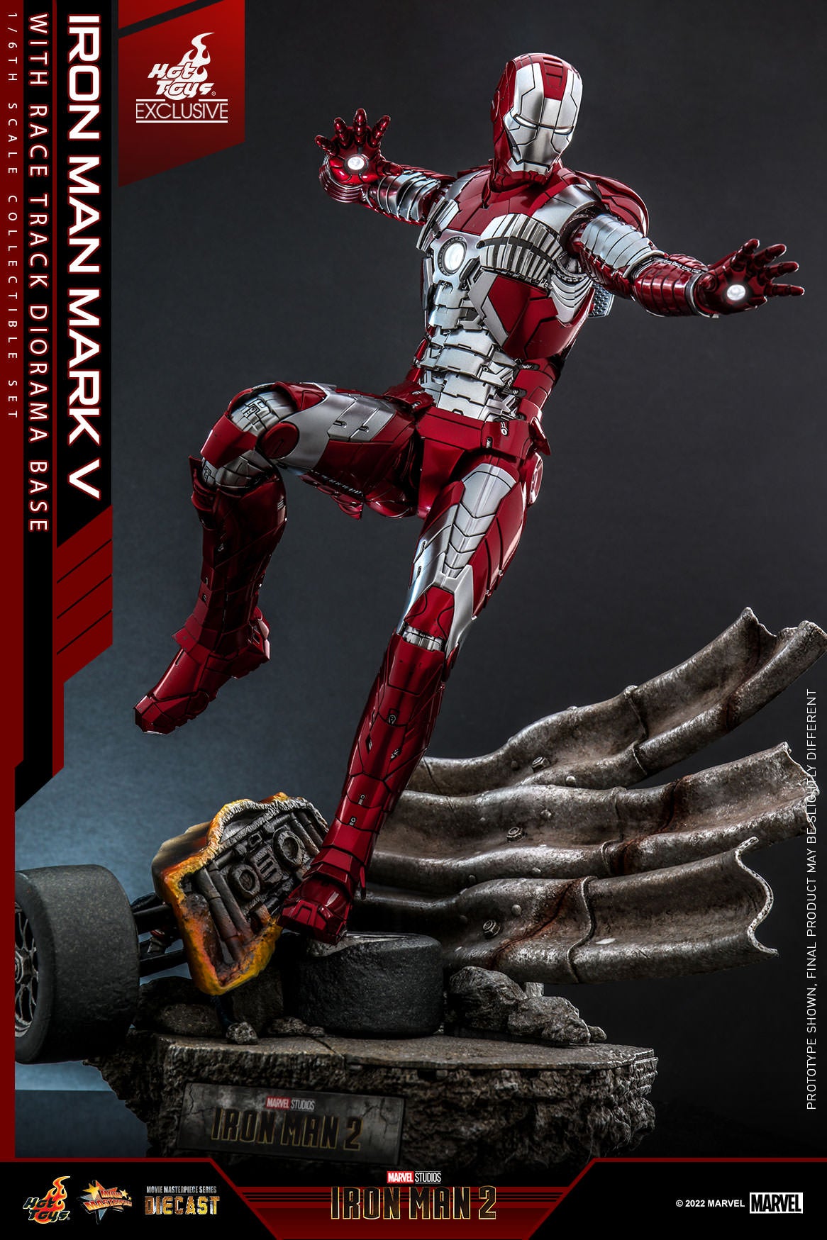 Hot Toys Iron Man 2 Iron Man Mark V With Race Track Diorama Base 1:6 Scale Diecast Collectible Figure MMS400D18C