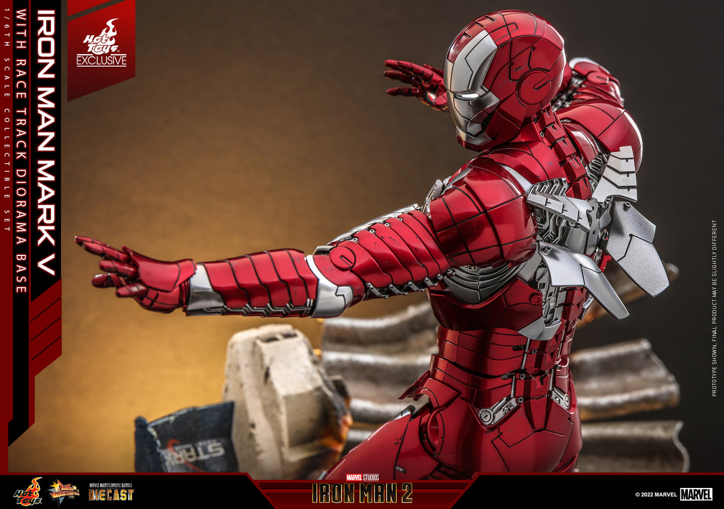 Hot Toys Iron Man 2 Iron Man Mark V With Race Track Diorama Base 1:6 Scale Diecast Collectible Figure MMS400D18C