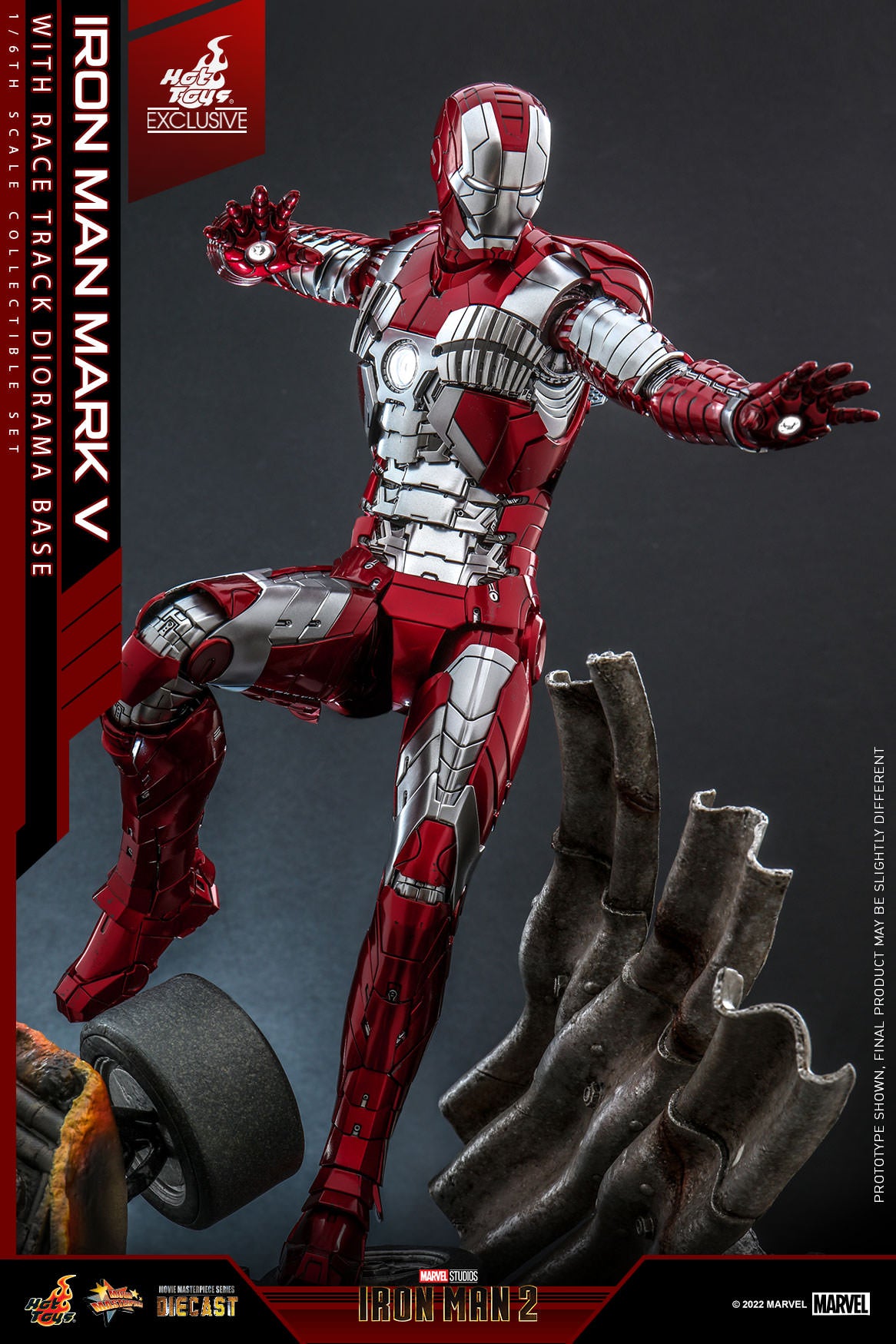 Hot Toys Iron Man 2 Iron Man Mark V With Race Track Diorama Base 1:6 Scale Diecast Collectible Figure MMS400D18C