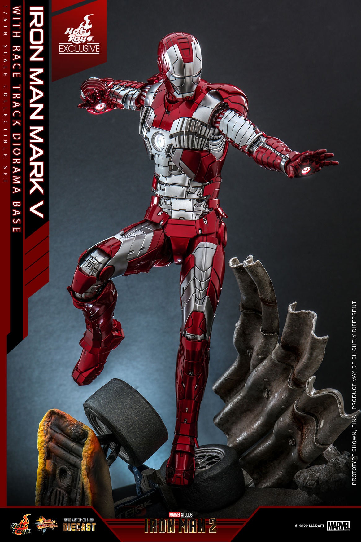 Hot Toys Iron Man 2 Iron Man Mark V With Race Track Diorama Base 1:6 Scale Diecast Collectible Figure MMS400D18C