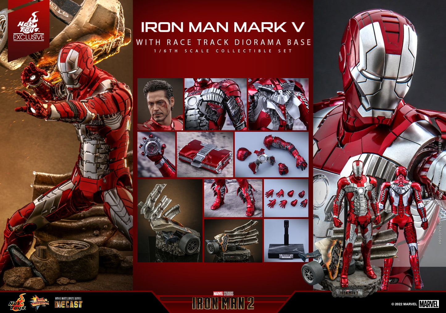 Hot Toys Iron Man 2 Iron Man Mark V With Race Track Diorama Base 1:6 Scale Diecast Collectible Figure MMS400D18C