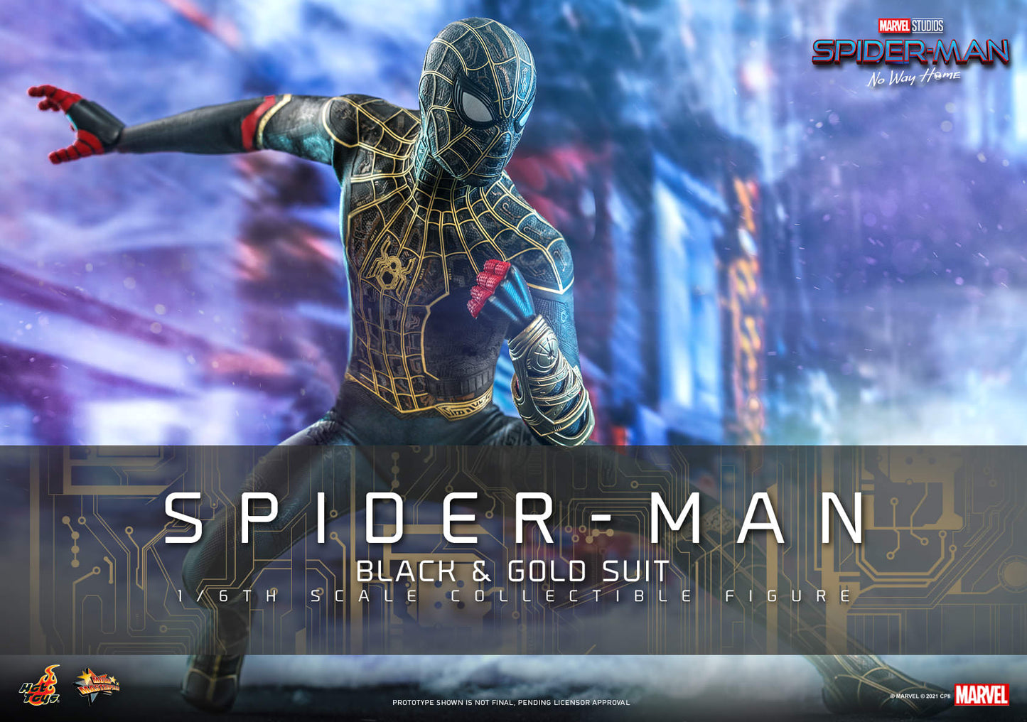 Hot Toys Spider-Man:No Way Home- 1:6 Spider-Man (Black &amp; Gold Suit) Figure MMS604