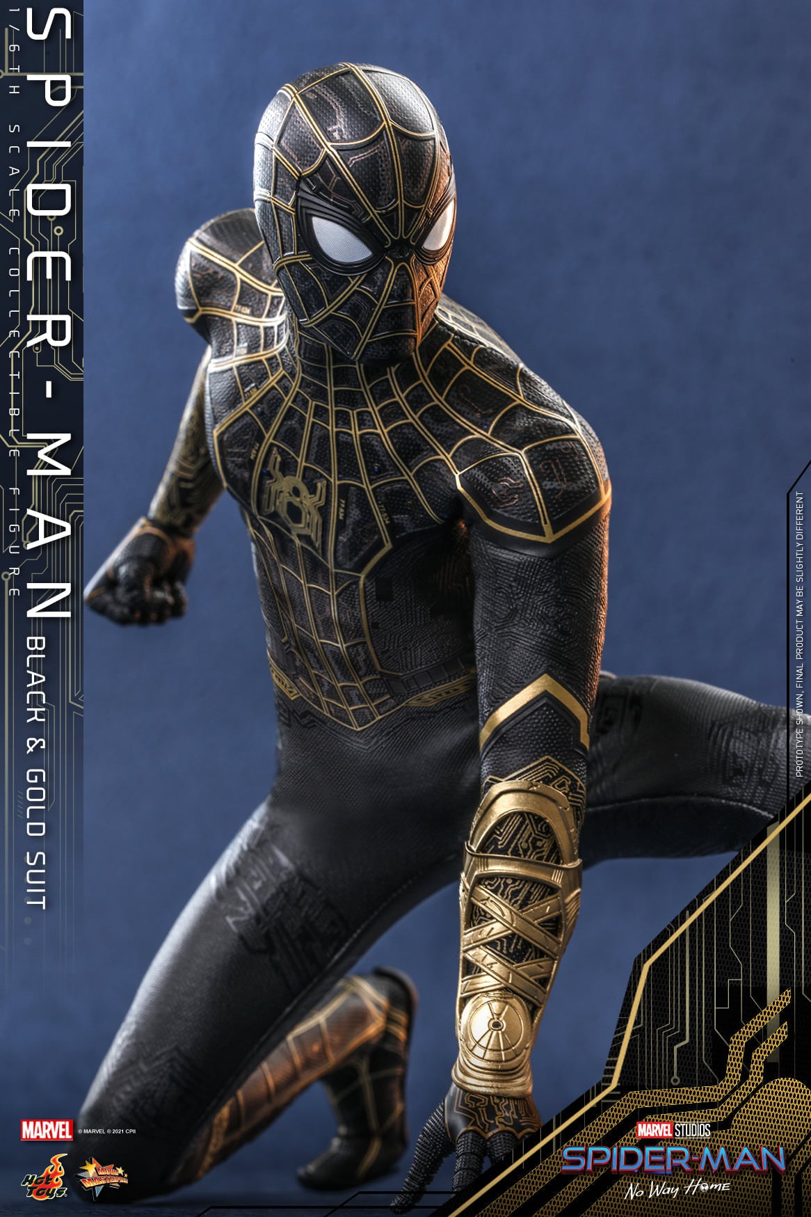 Hot Toys Spider-Man:No Way Home- 1:6 Spider-Man (Black &amp; Gold Suit) Figure MMS604