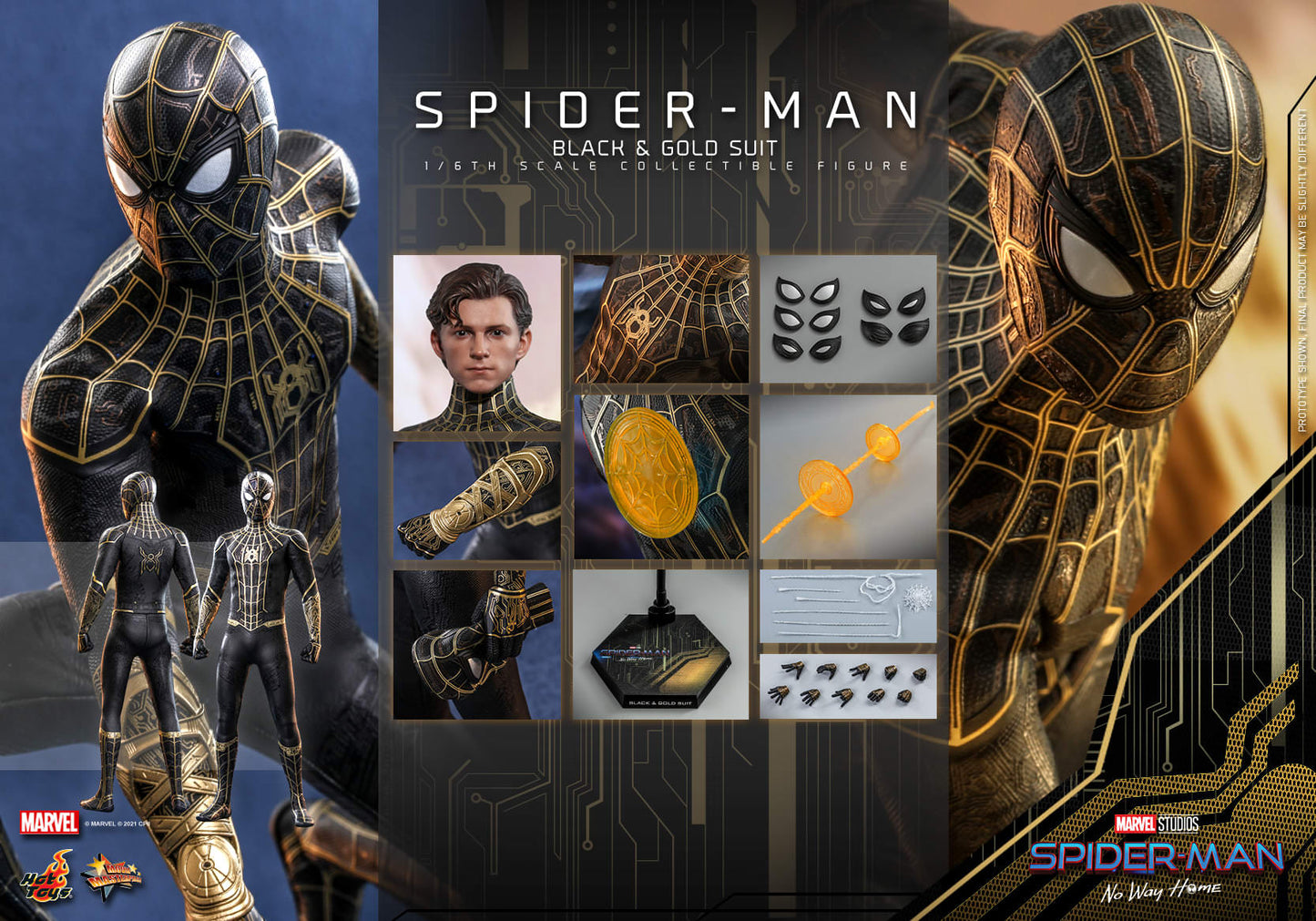 Hot Toys Spider-Man:No Way Home- 1:6 Spider-Man (Black &amp; Gold Suit) Figure MMS604