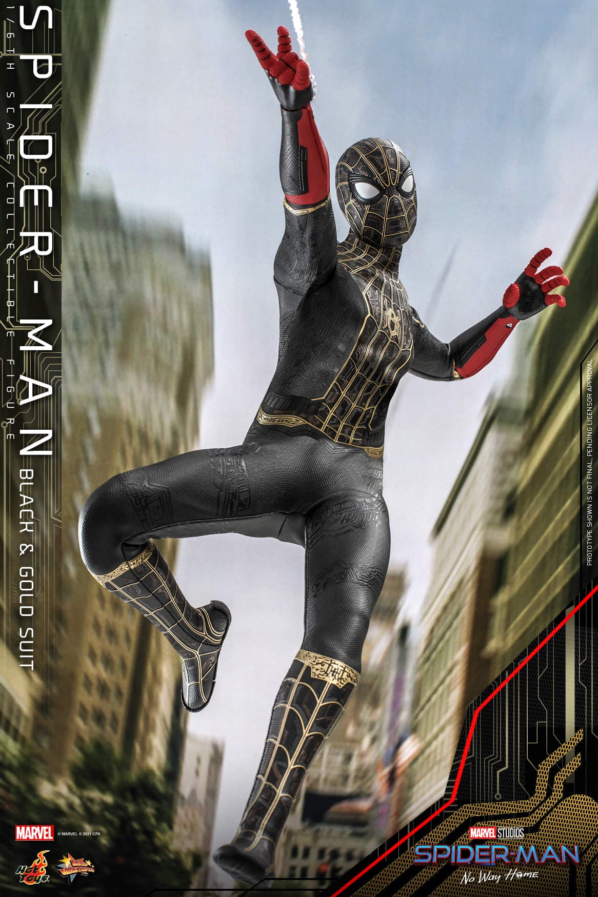 Hot Toys Spider-Man:No Way Home- 1:6 Spider-Man (Black &amp; Gold Suit) Figure MMS604