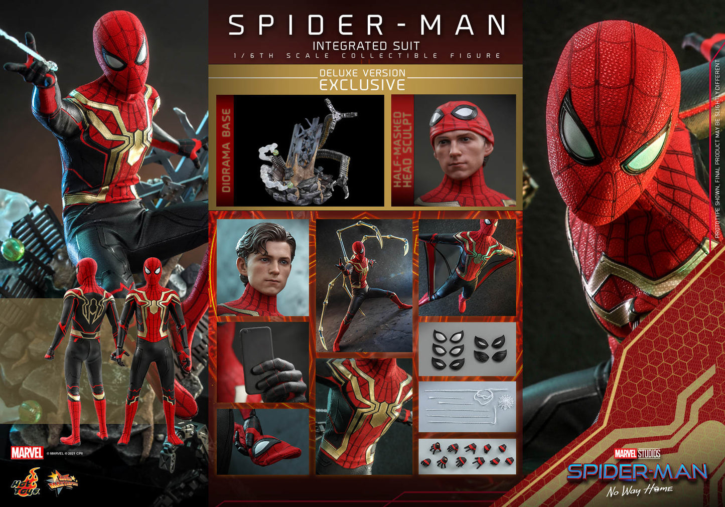 Hot Toys Spider-Man : No Way Home - 1:6 Scale Spider-Man ( Integrated Suit ) Collectible Figure ( Deluxe Version ) MMS624