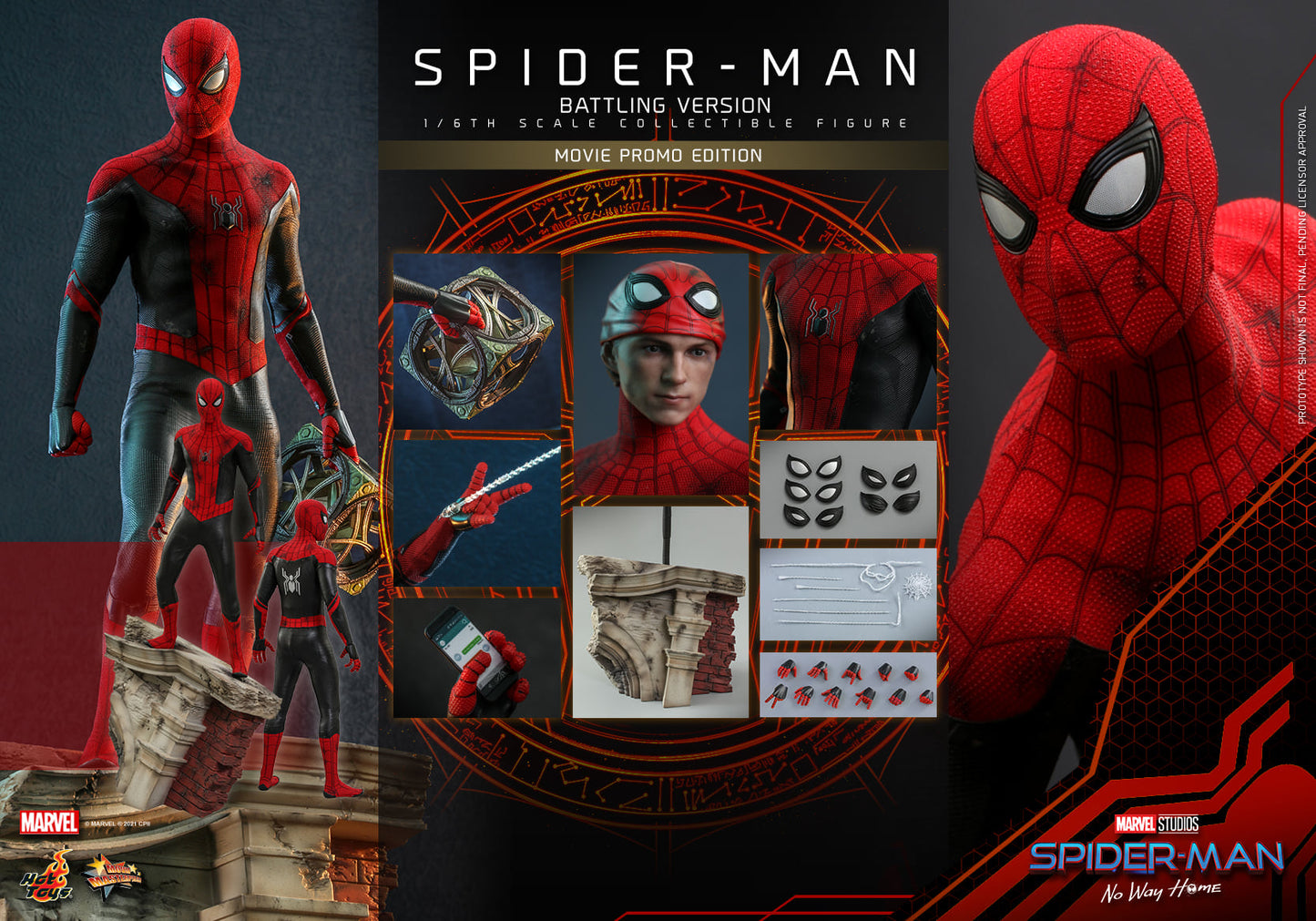 Hot Toys Spider-man: No Way Home Spider-man (Battling Version) Movie Promo Edition 1/6th Scale Collectible Figure MMS625