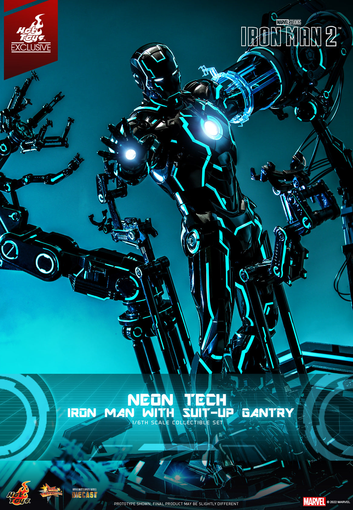 Hot Toys Iron Man 2 - 1/6th Scale Neon Tech Iron Man With Suit – Up Gantry Collectible Set MMS672D50 (Regular Edition)