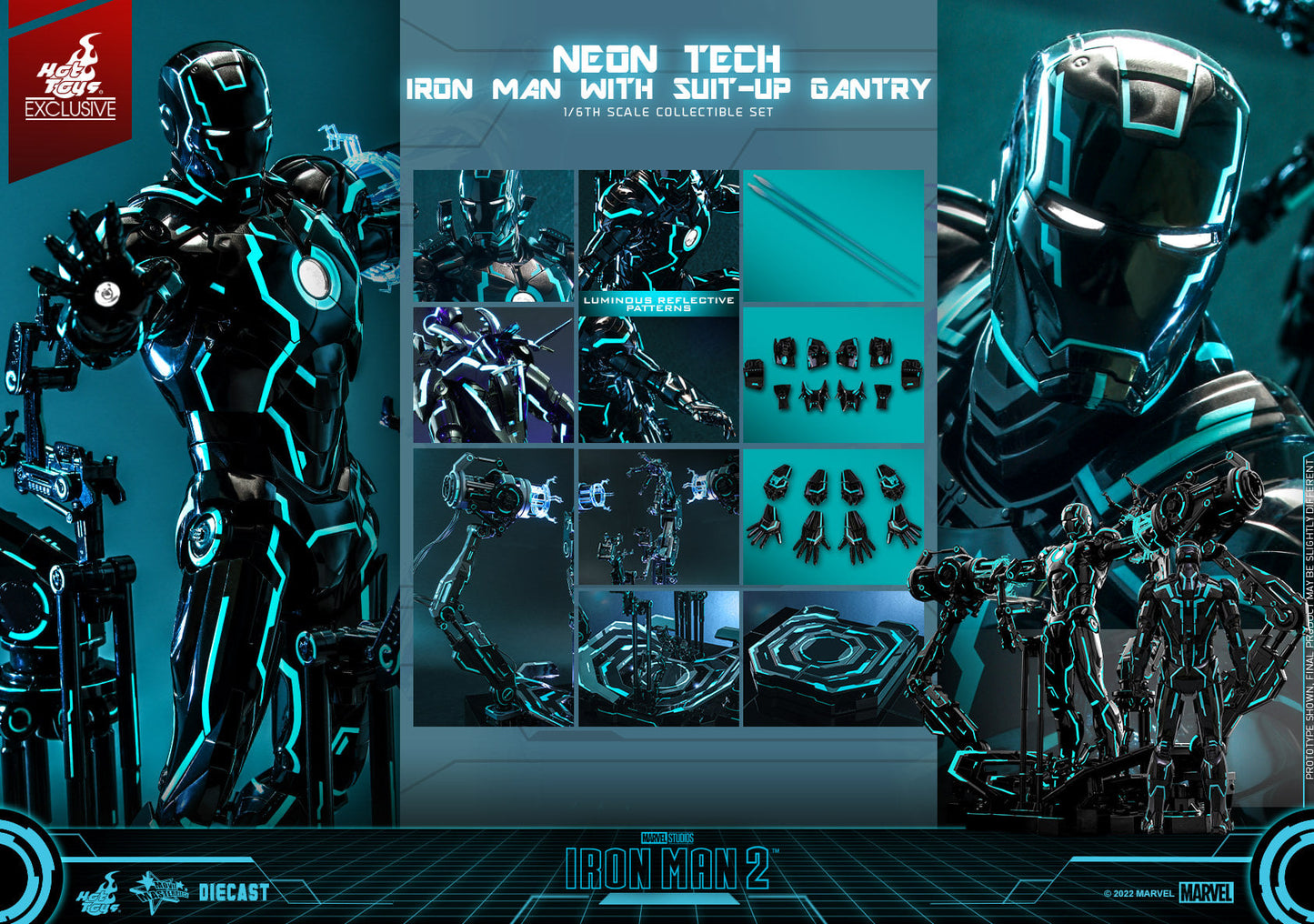 Hot Toys Iron Man 2 - 1/6th Scale Neon Tech Iron Man With Suit – Up Gantry Collectible Set MMS672D50 (Regular Edition)