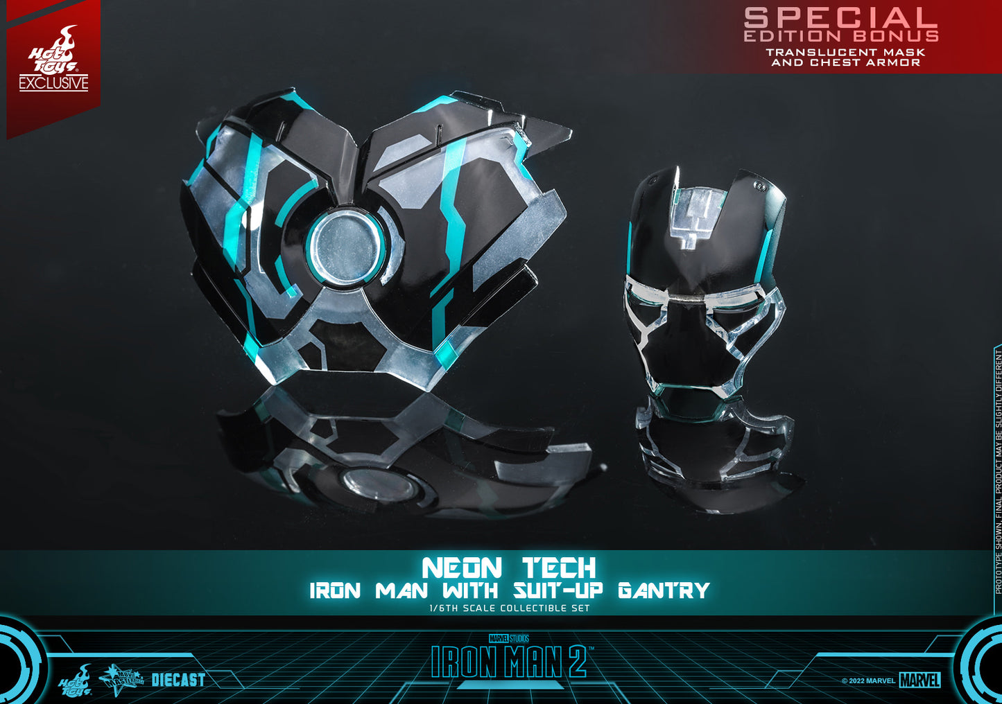 Hot Toys Iron Man 2 - 1/6th Scale Neon Tech Iron Man With Suit – Up Gantry Collectible Set MMS672D50B (Special Edition Bonus -Translucent Mask &amp; Chest Armor)