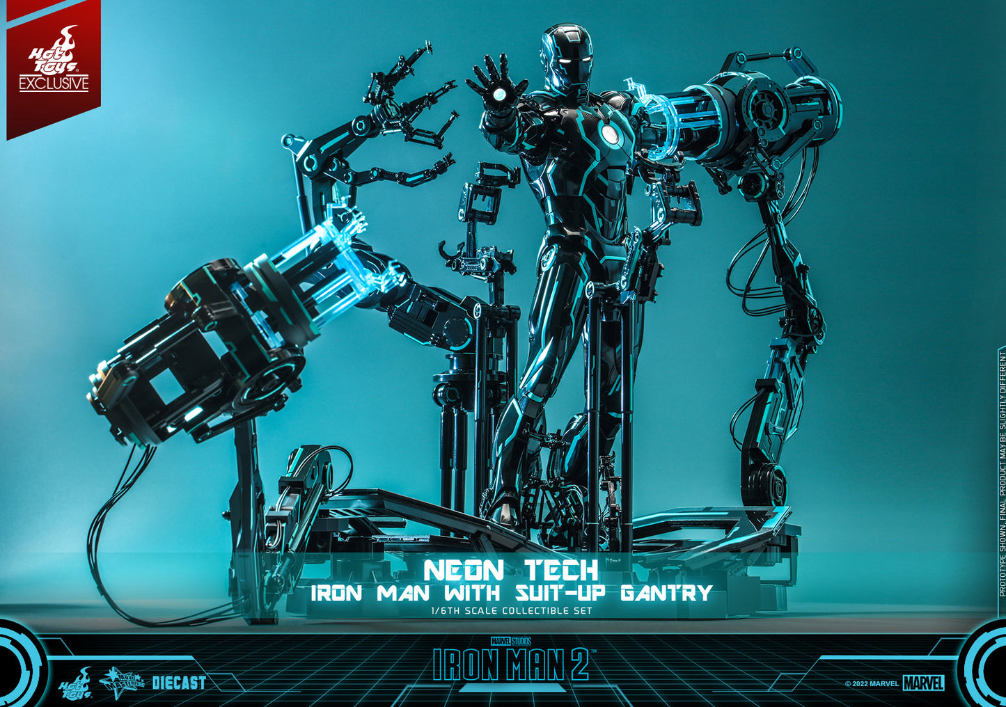 Hot Toys Iron Man 2 - 1/6th Scale Neon Tech Iron Man With Suit – Up Gantry Collectible Set MMS672D50 (Regular Edition)