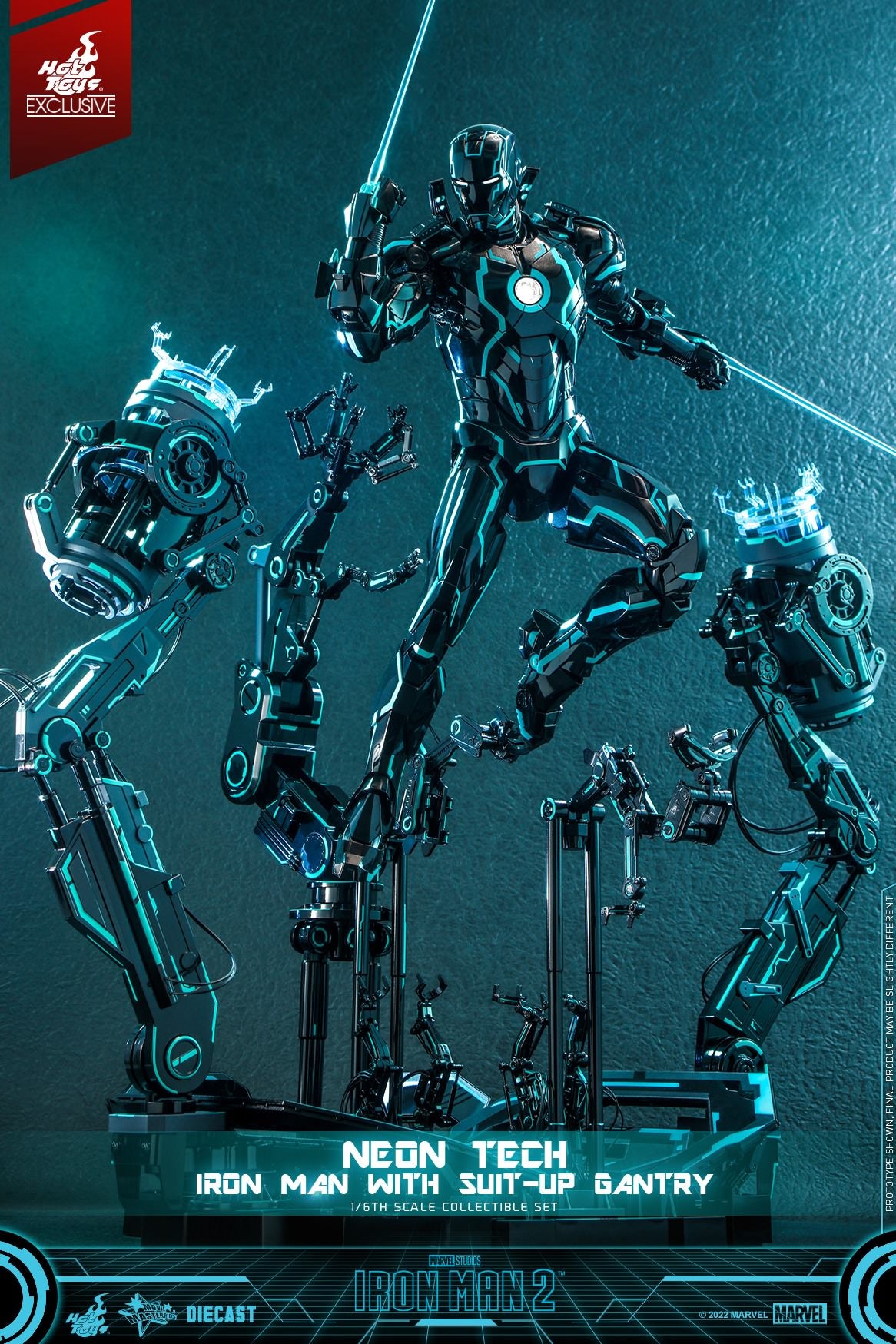 Hot Toys Iron Man 2 - 1/6th Scale Neon Tech Iron Man With Suit – Up Gantry Collectible Set MMS672D50 (Regular Edition)