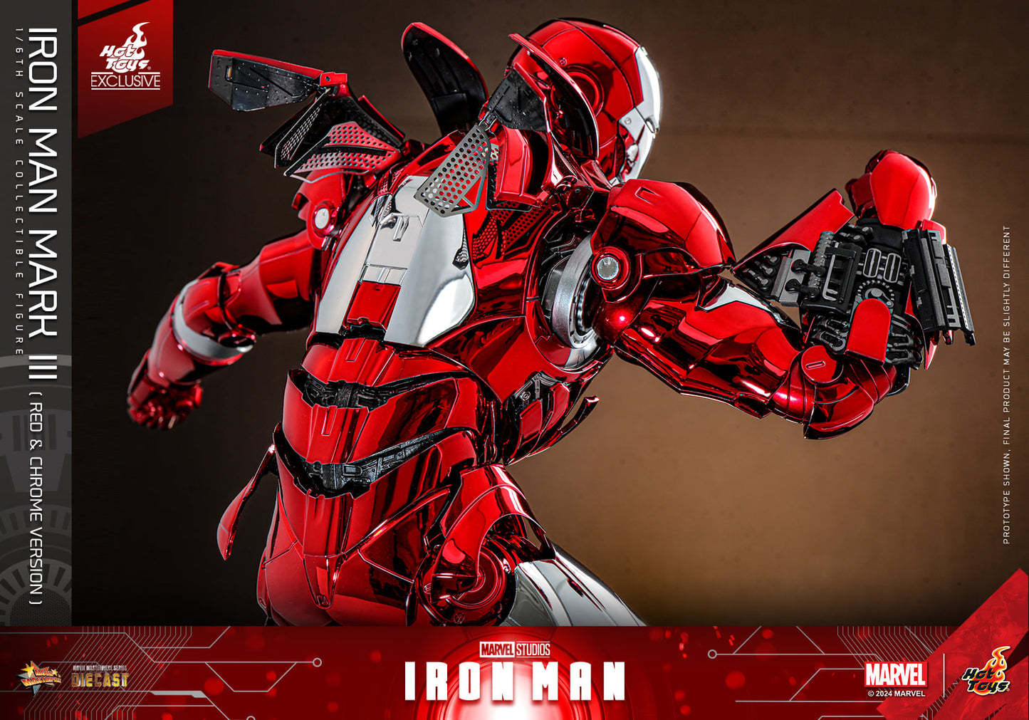 Hot Toys Iron Man Iron Man Mark III (Red &amp; Chrome Version) 1:6 Scale Collectible Figure MMS744D64