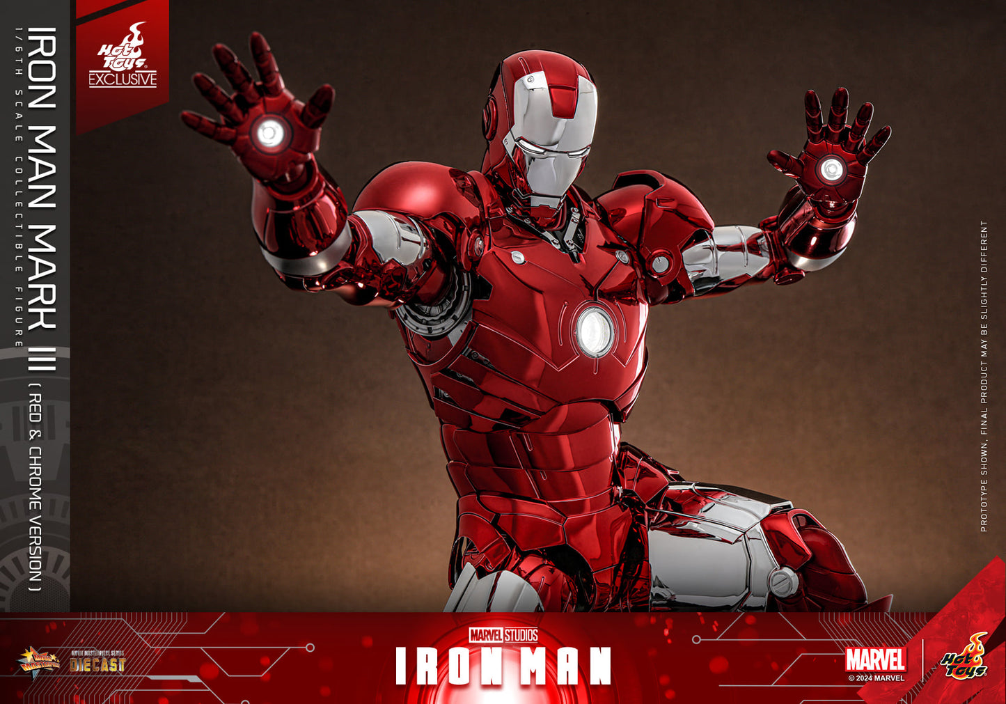 Hot Toys Iron Man Iron Man Mark III (Red &amp; Chrome Version) 1:6 Scale Collectible Figure MMS744D64